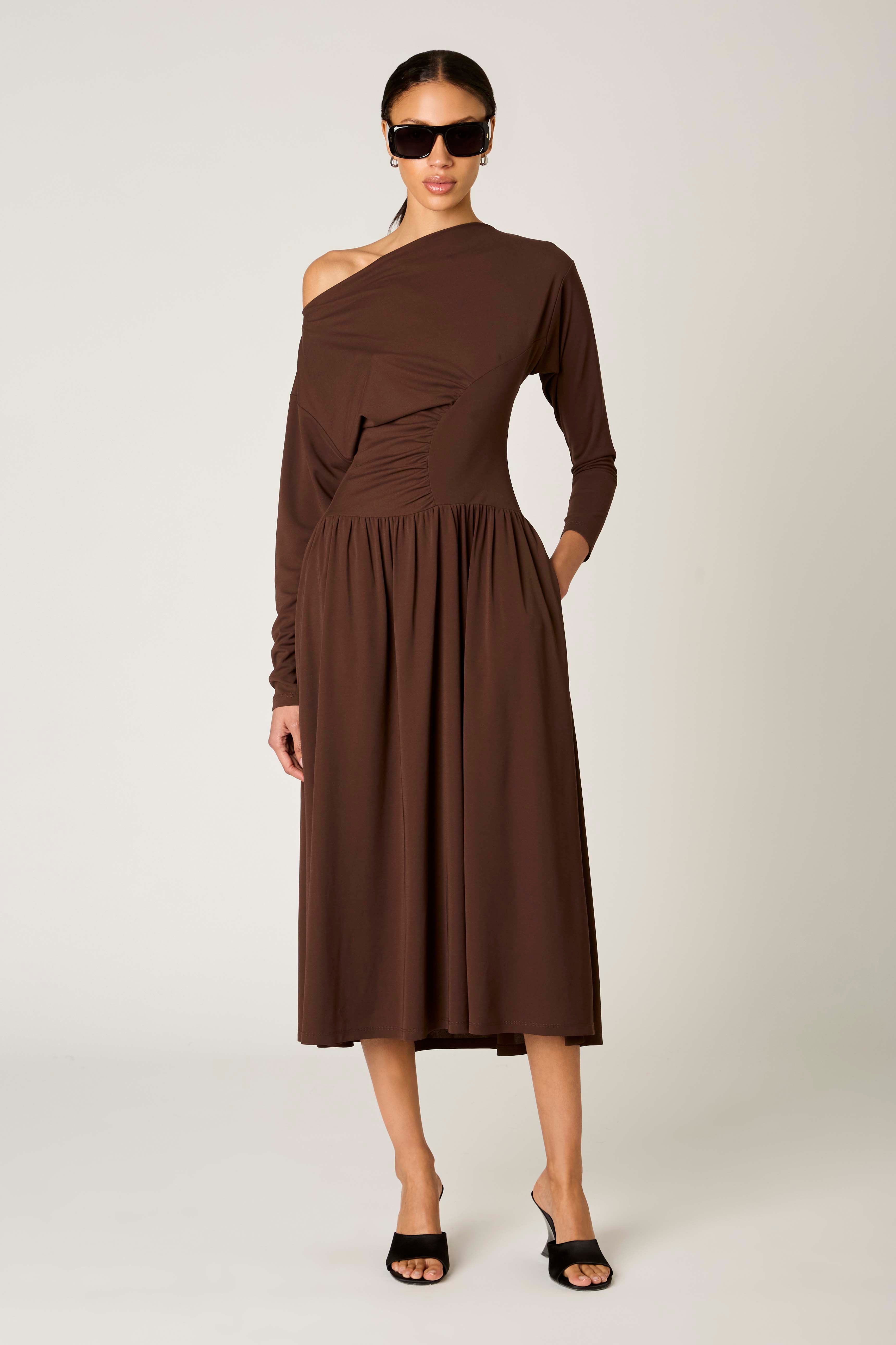 Topanga Dress in chocolate front view
