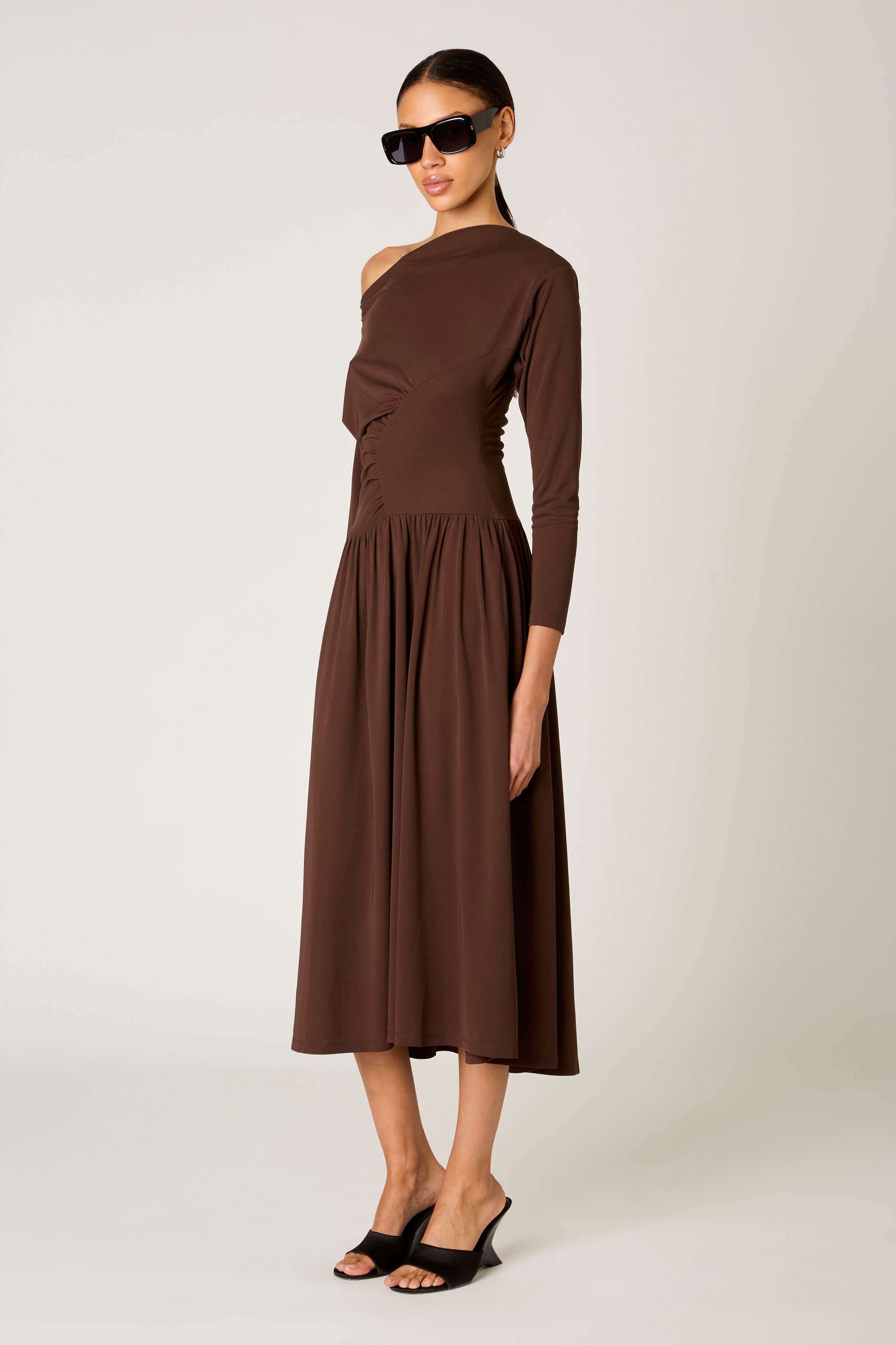 Topanga Dress in chocolate side view