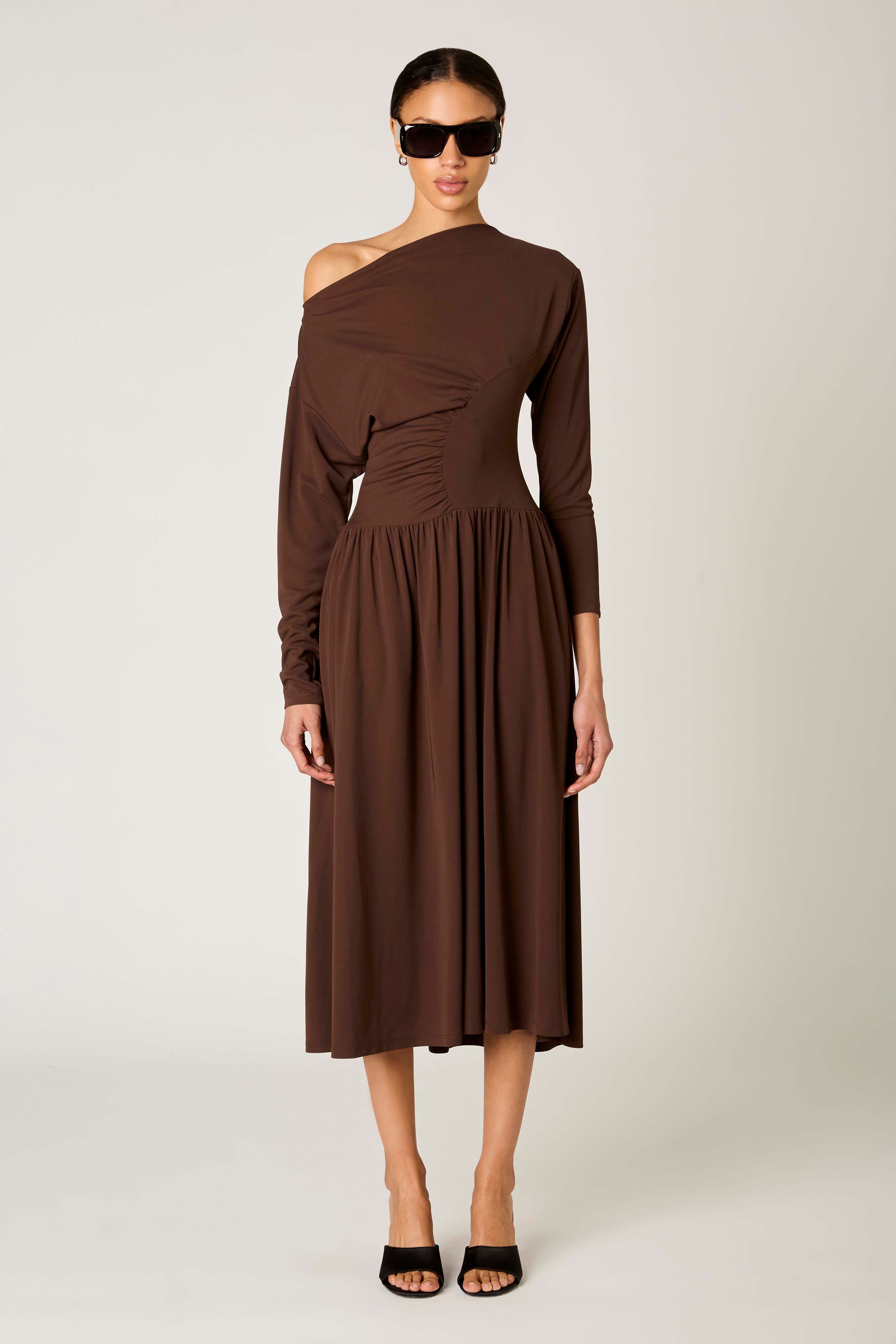 Topanga Dress in chocolate front view