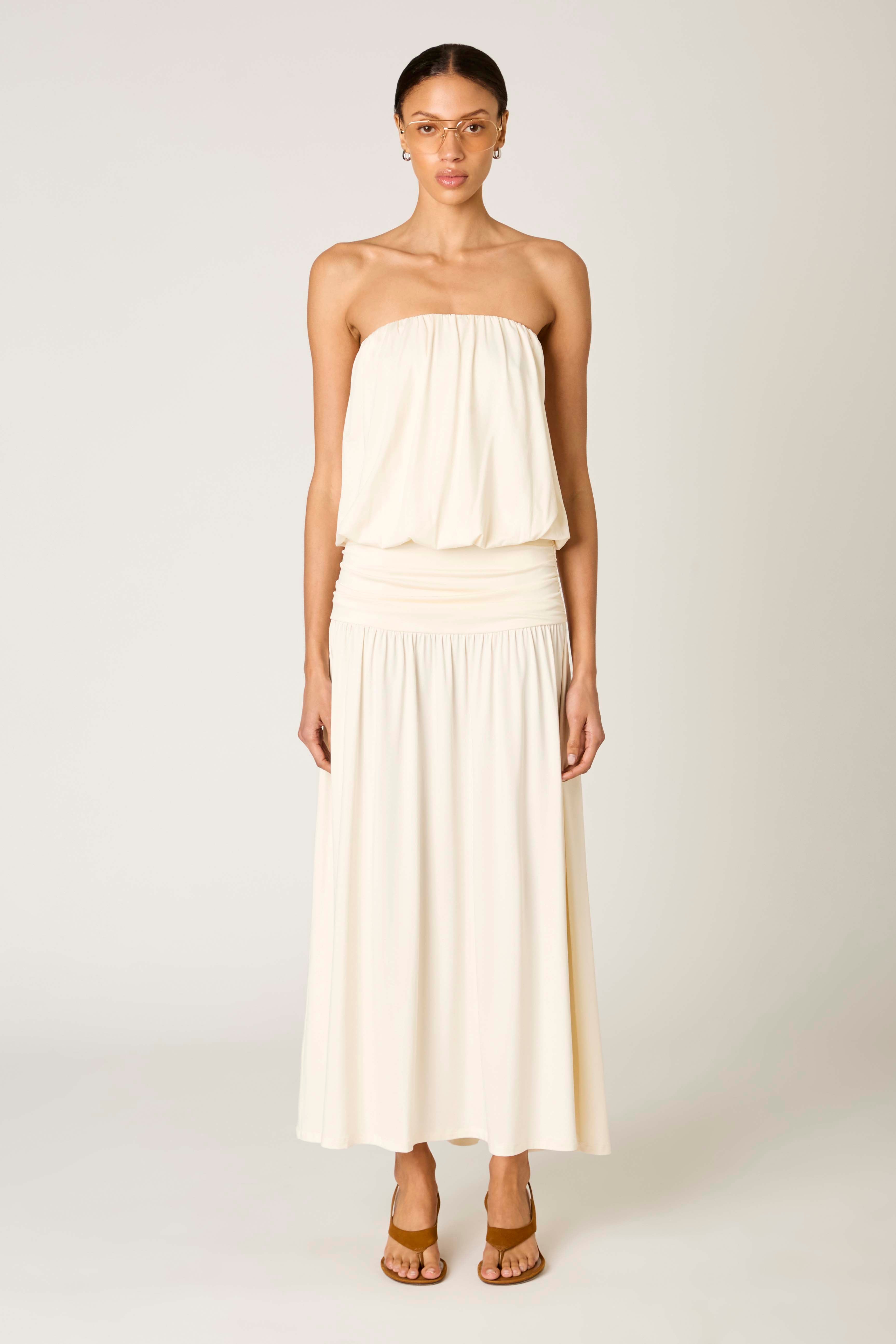 La Cienega Dress in ivory front view
