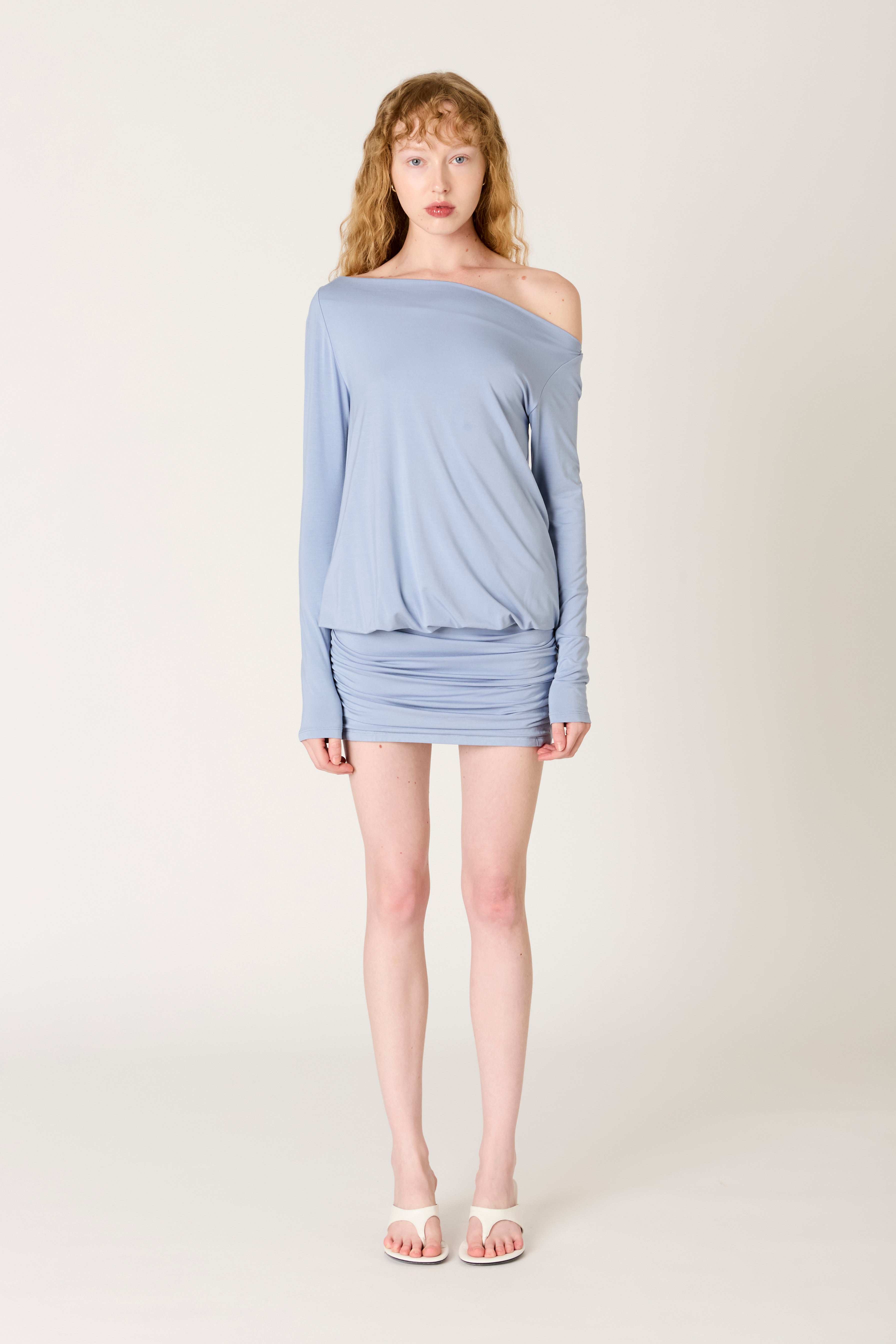 Burgos Dress in slate blue front view