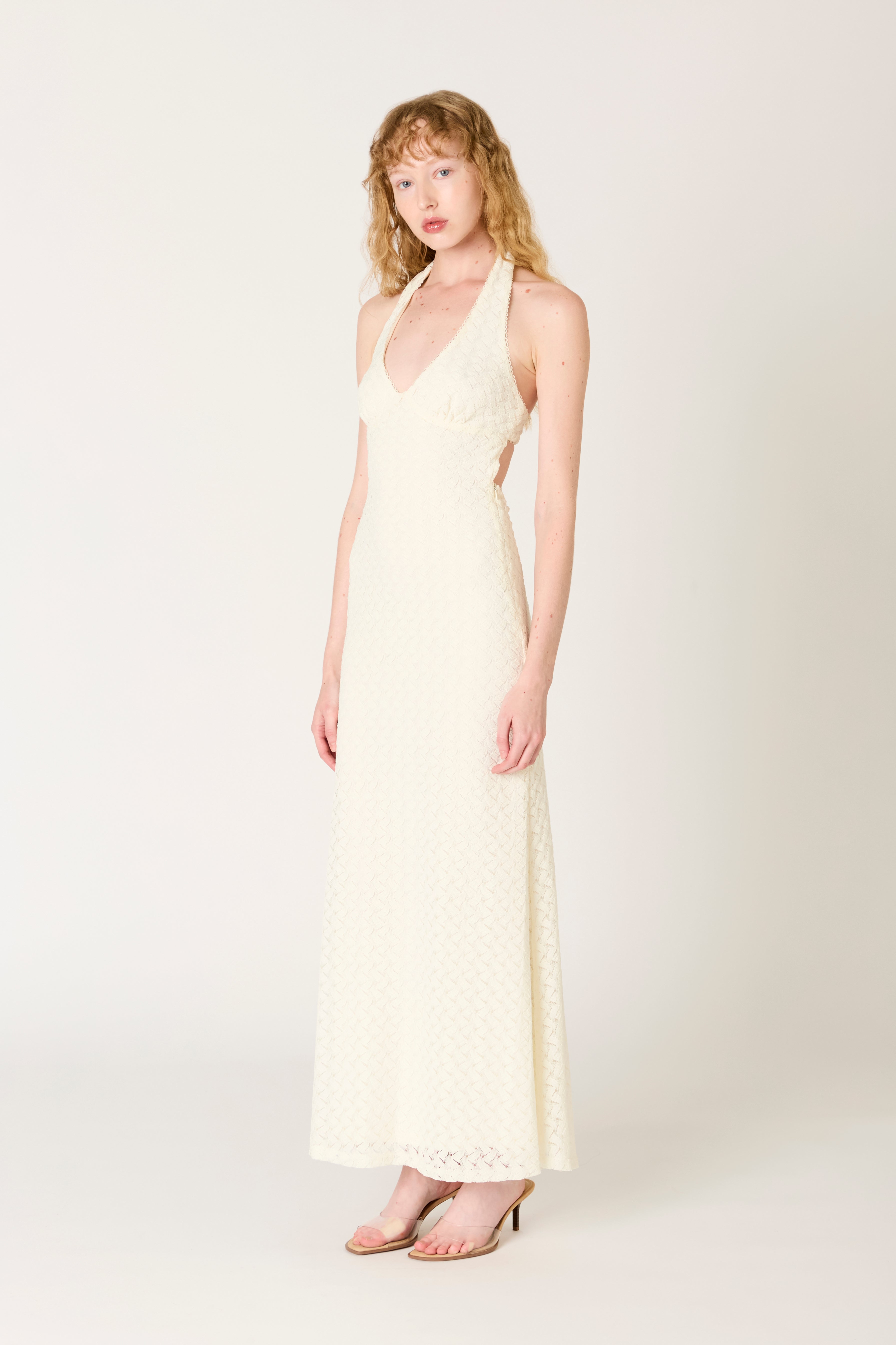 Pluma Dress in ecru side view