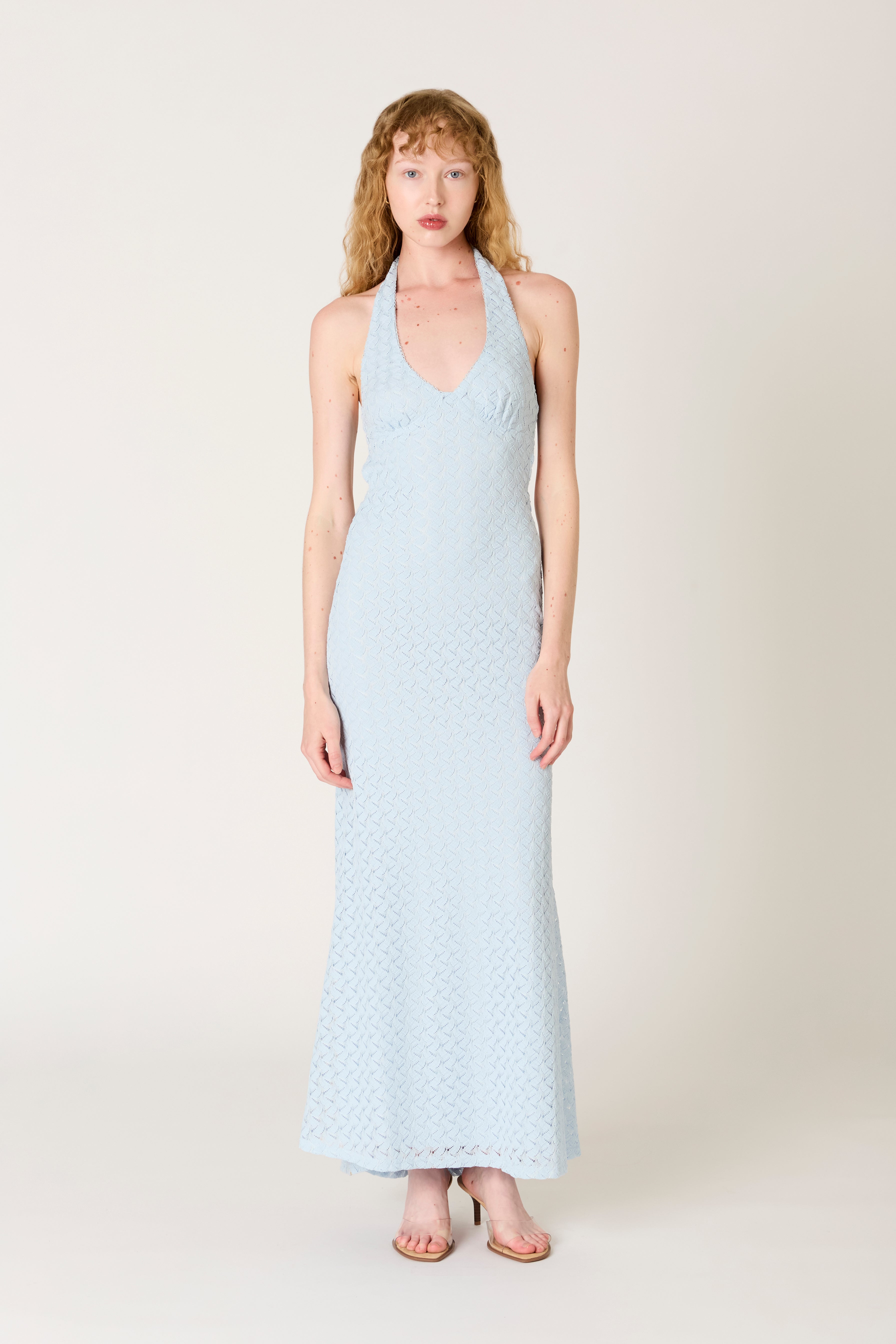 Pluma Dress in sky front view