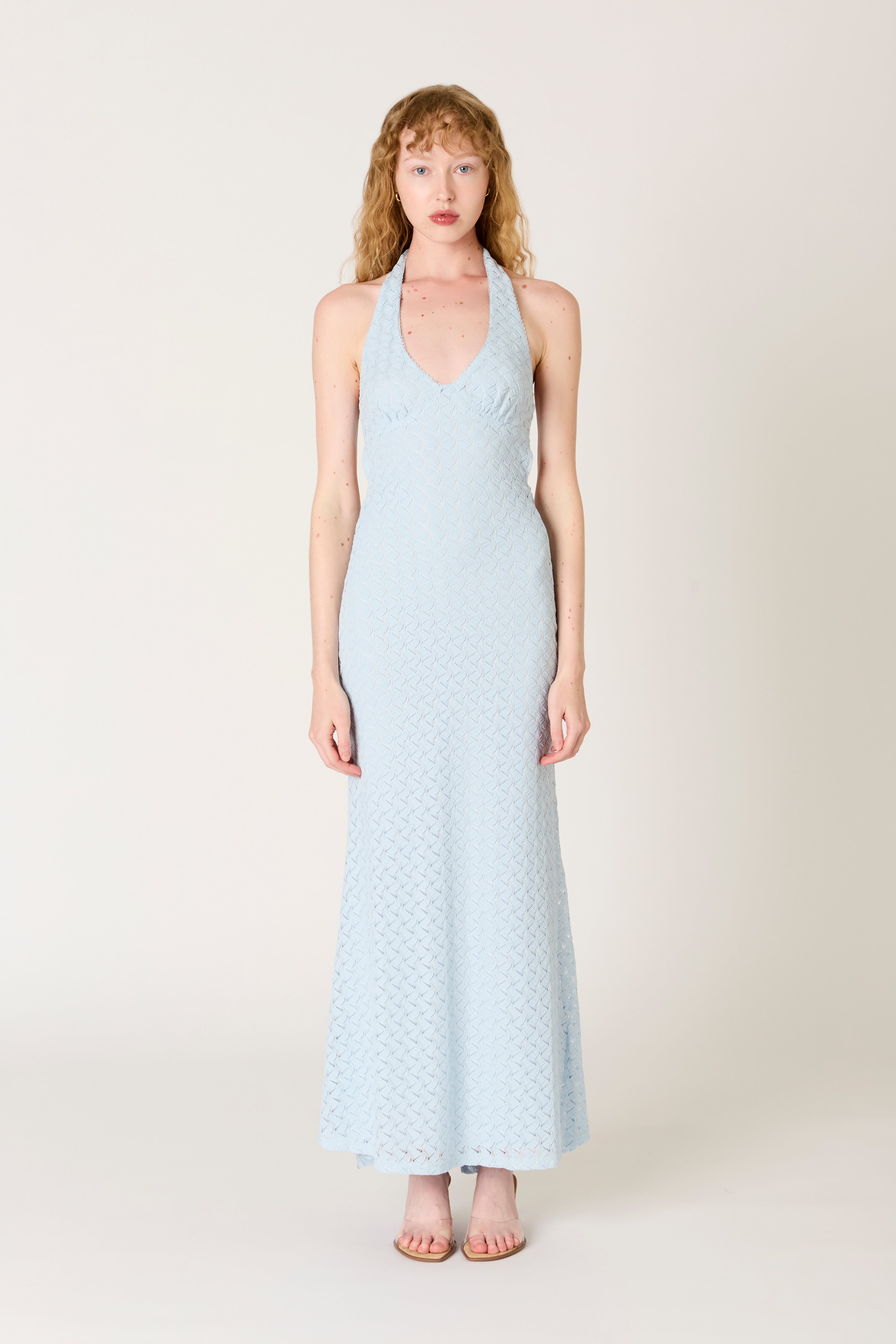 Pluma Dress in sky front view