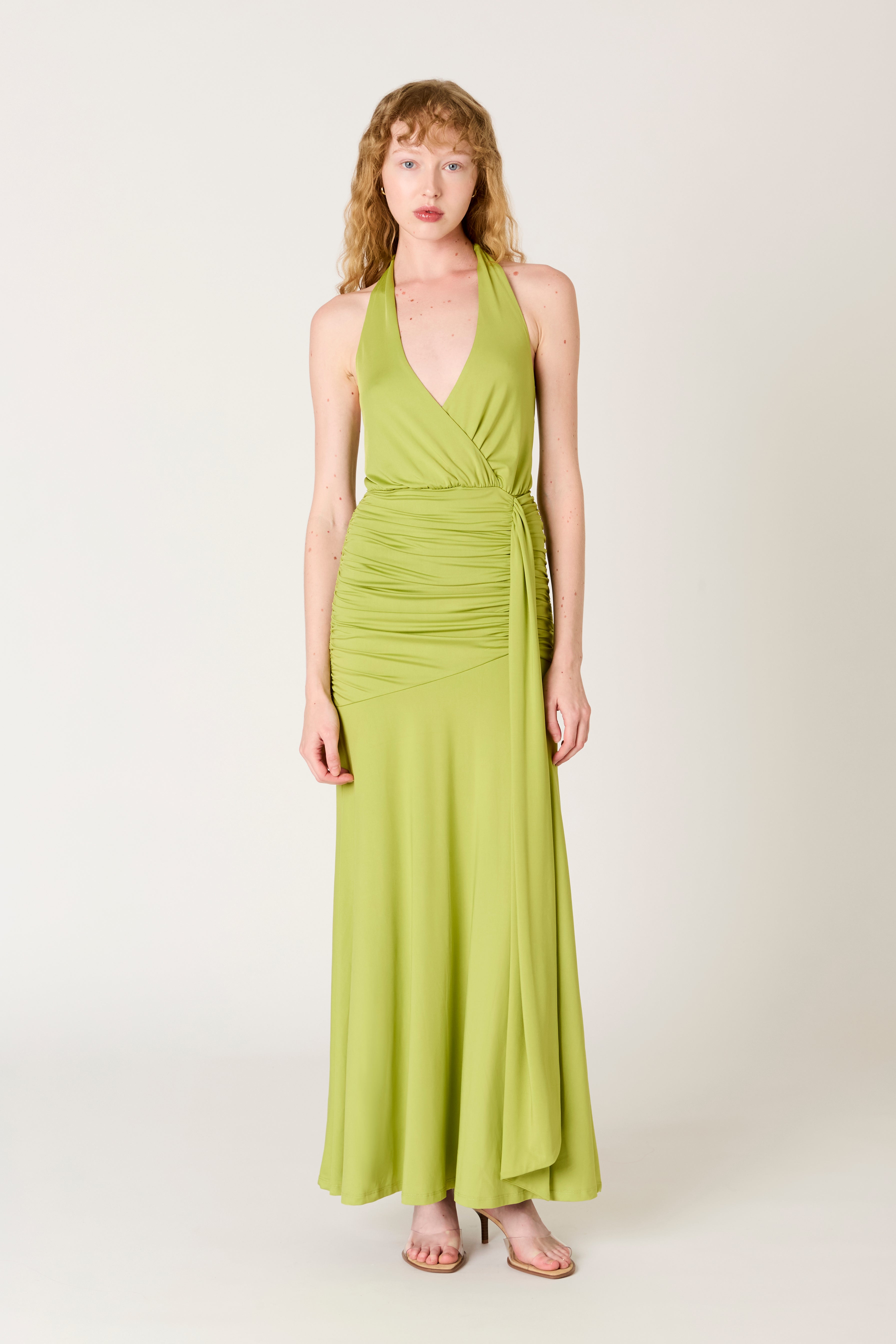 Nayara Dress in matcha front view