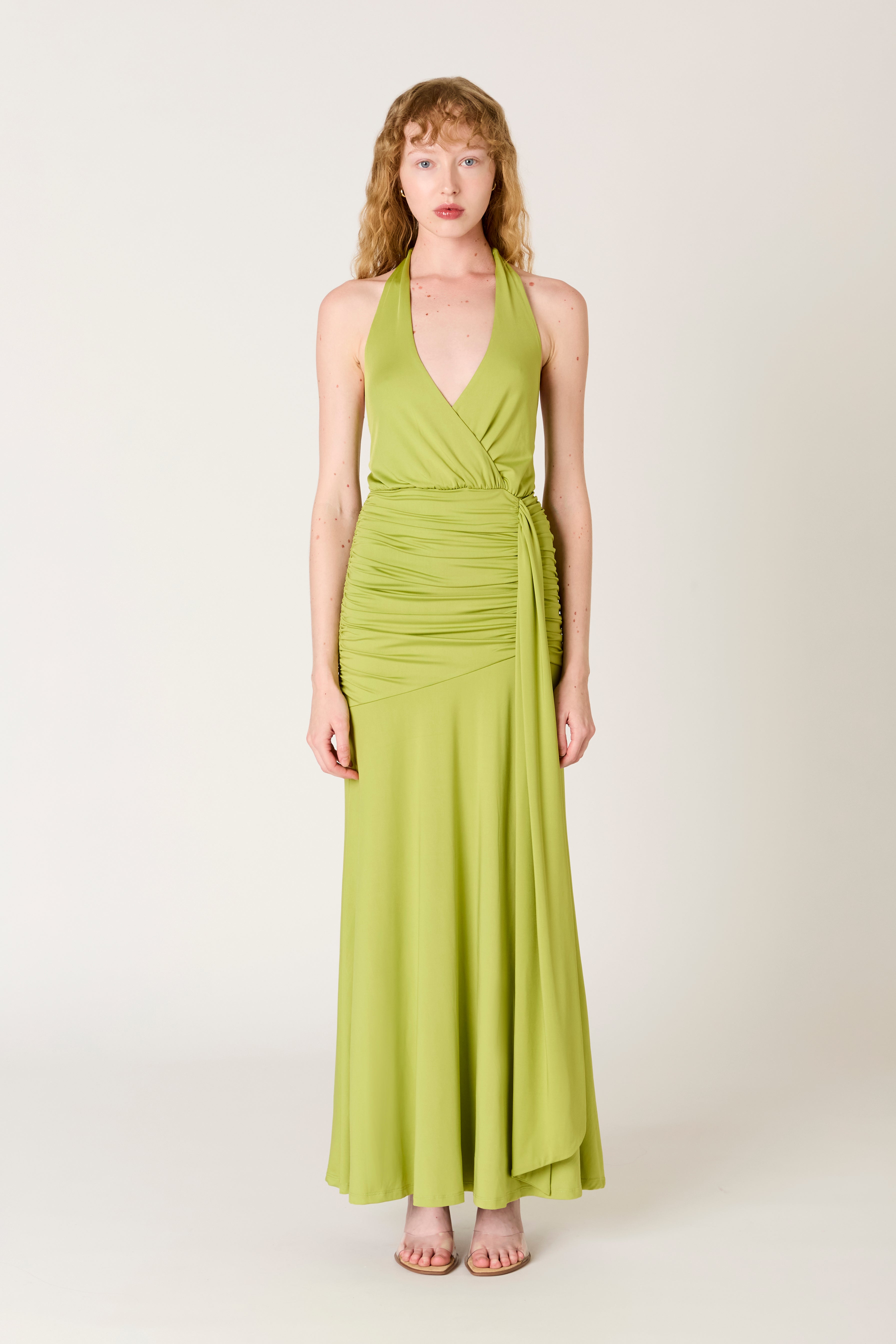 Nayara Dress in matcha front view