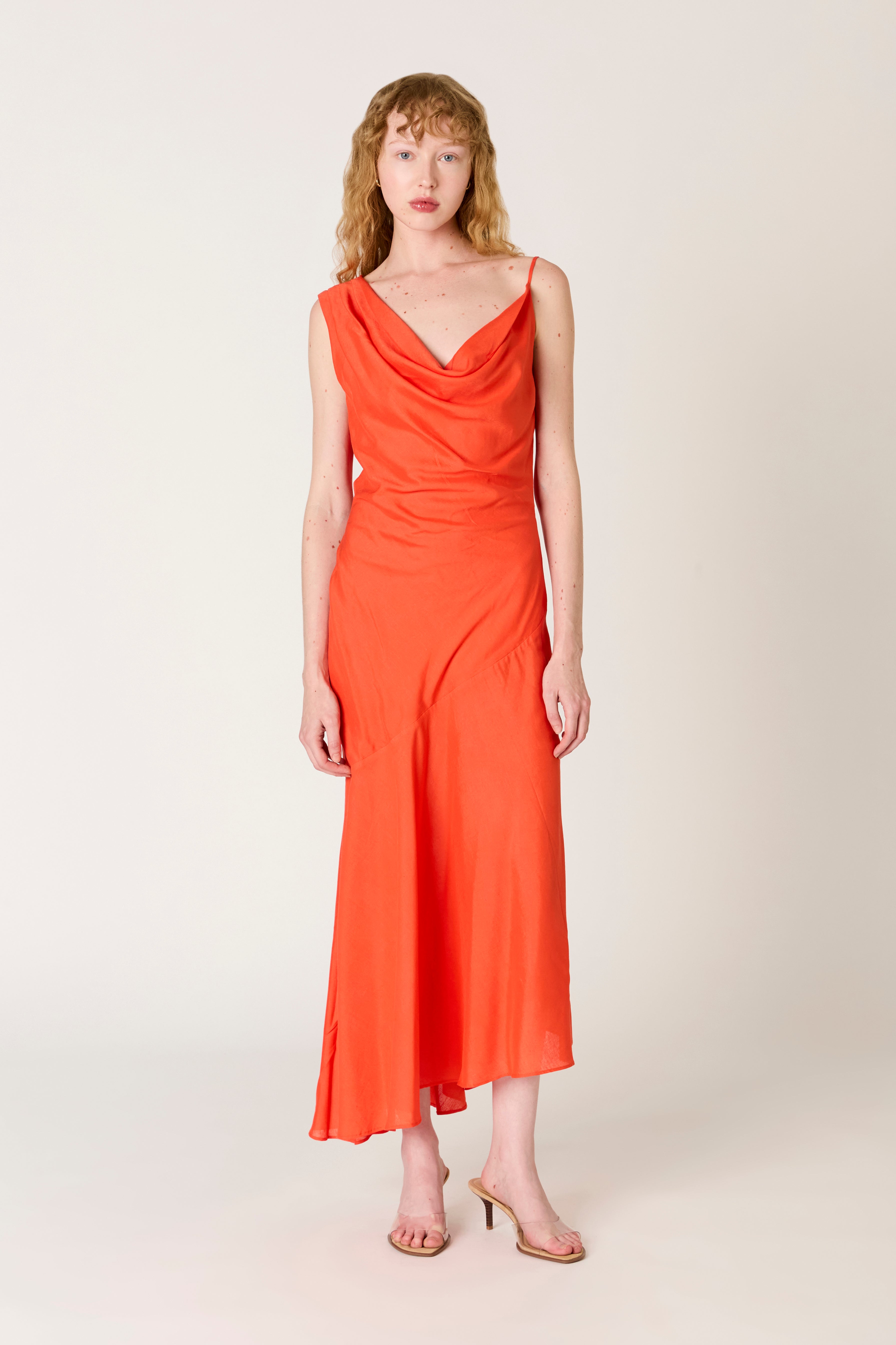 Cielo Dress in coral red front view