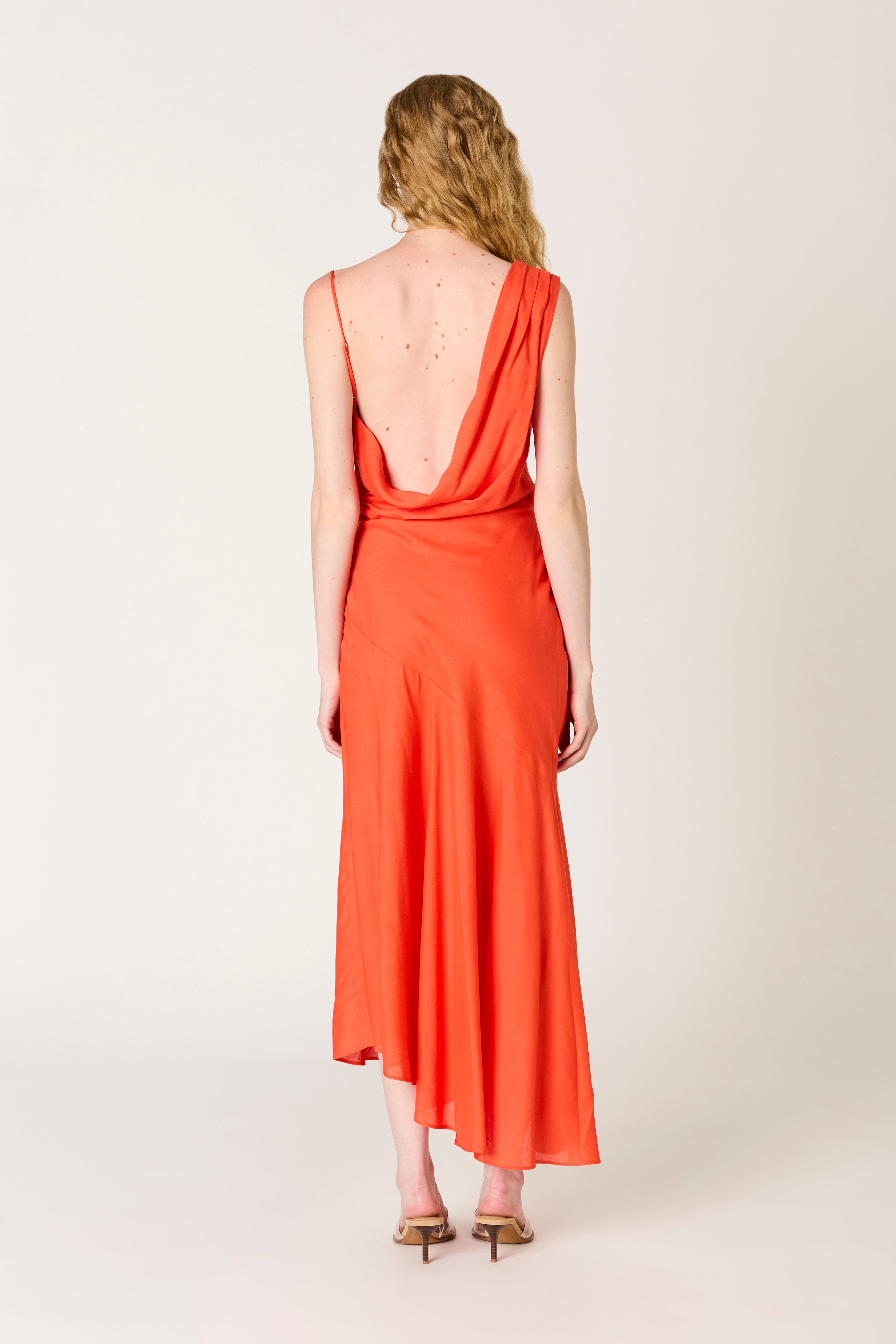 Cielo Dress in coral red back view