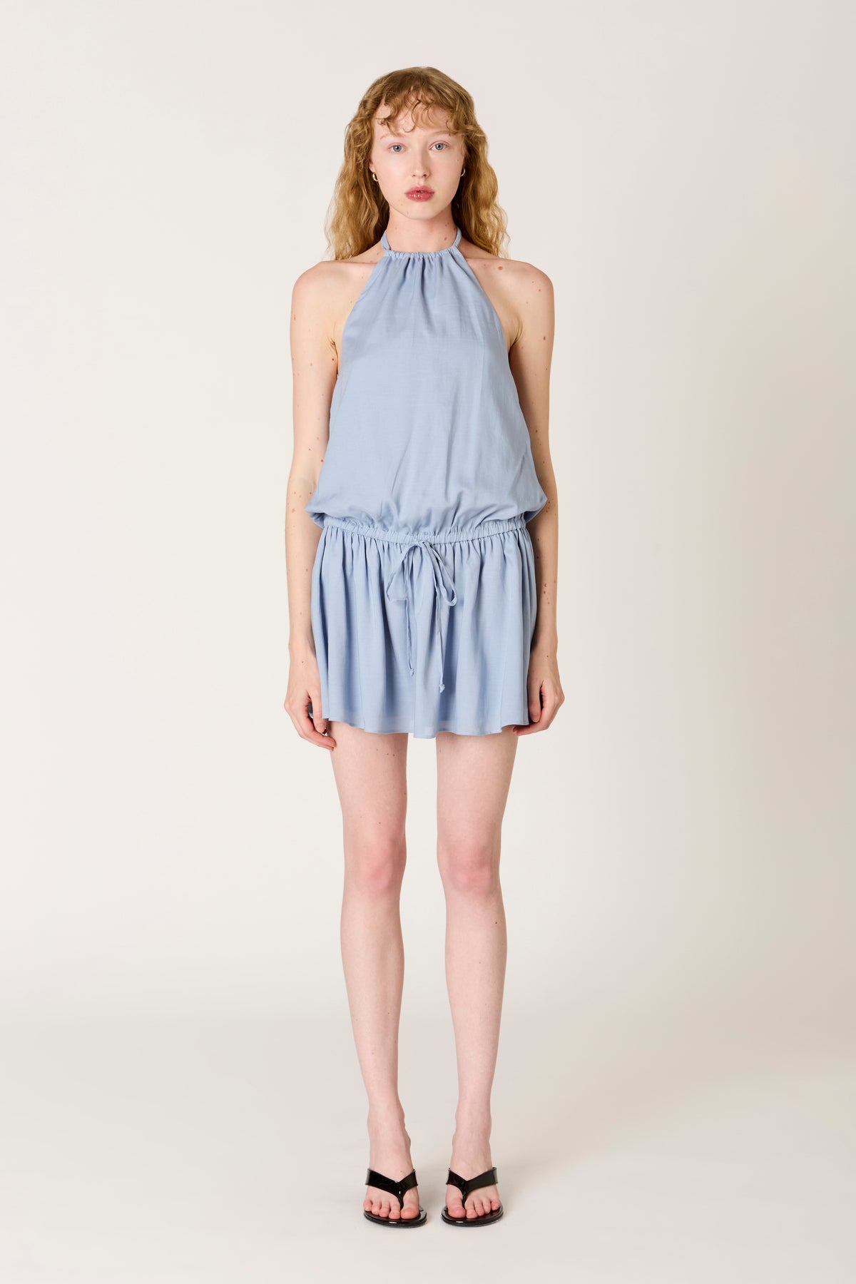 Alegria Dress in slate blue front view