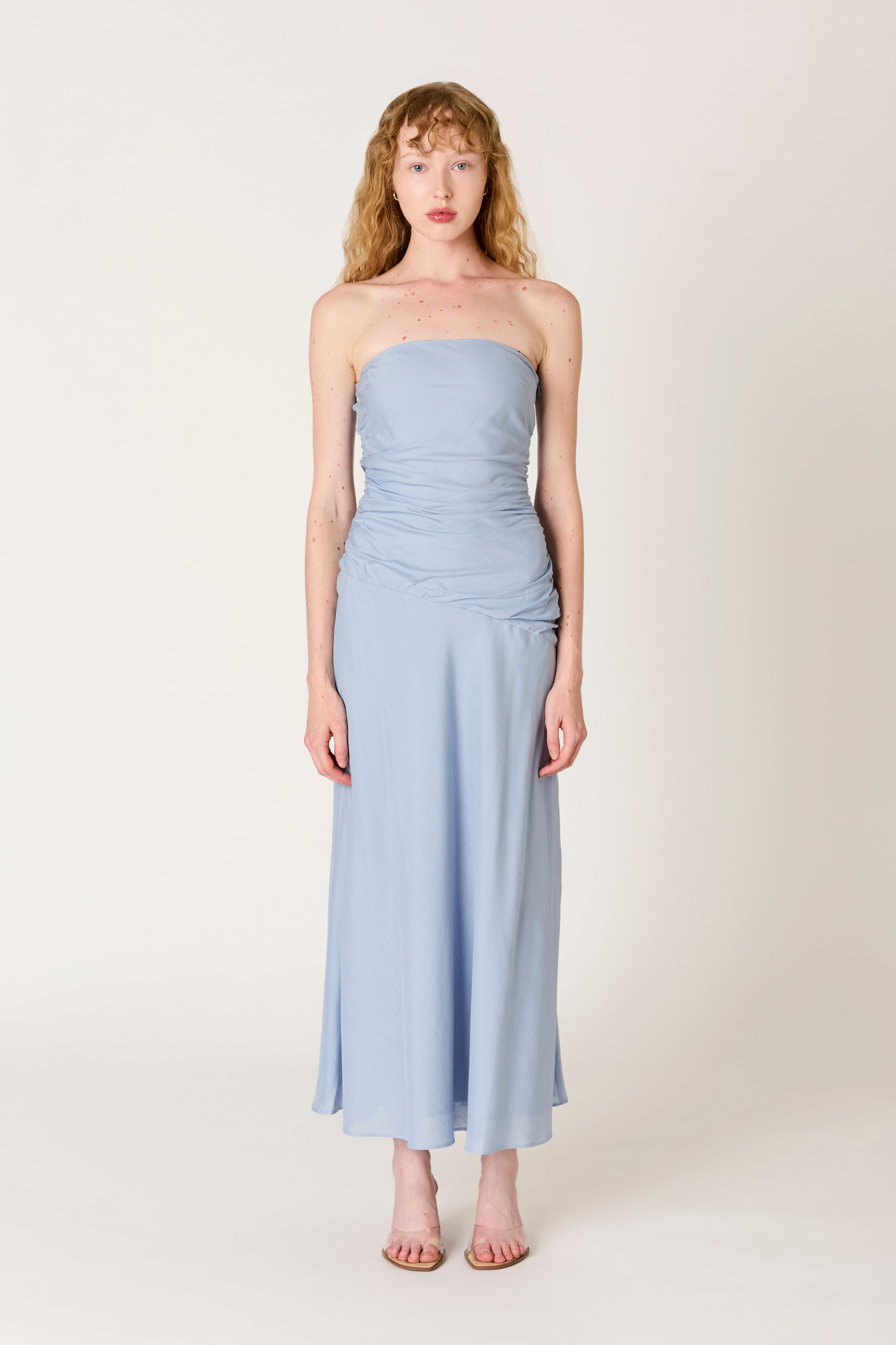 Caricia Dress in slate blue front view