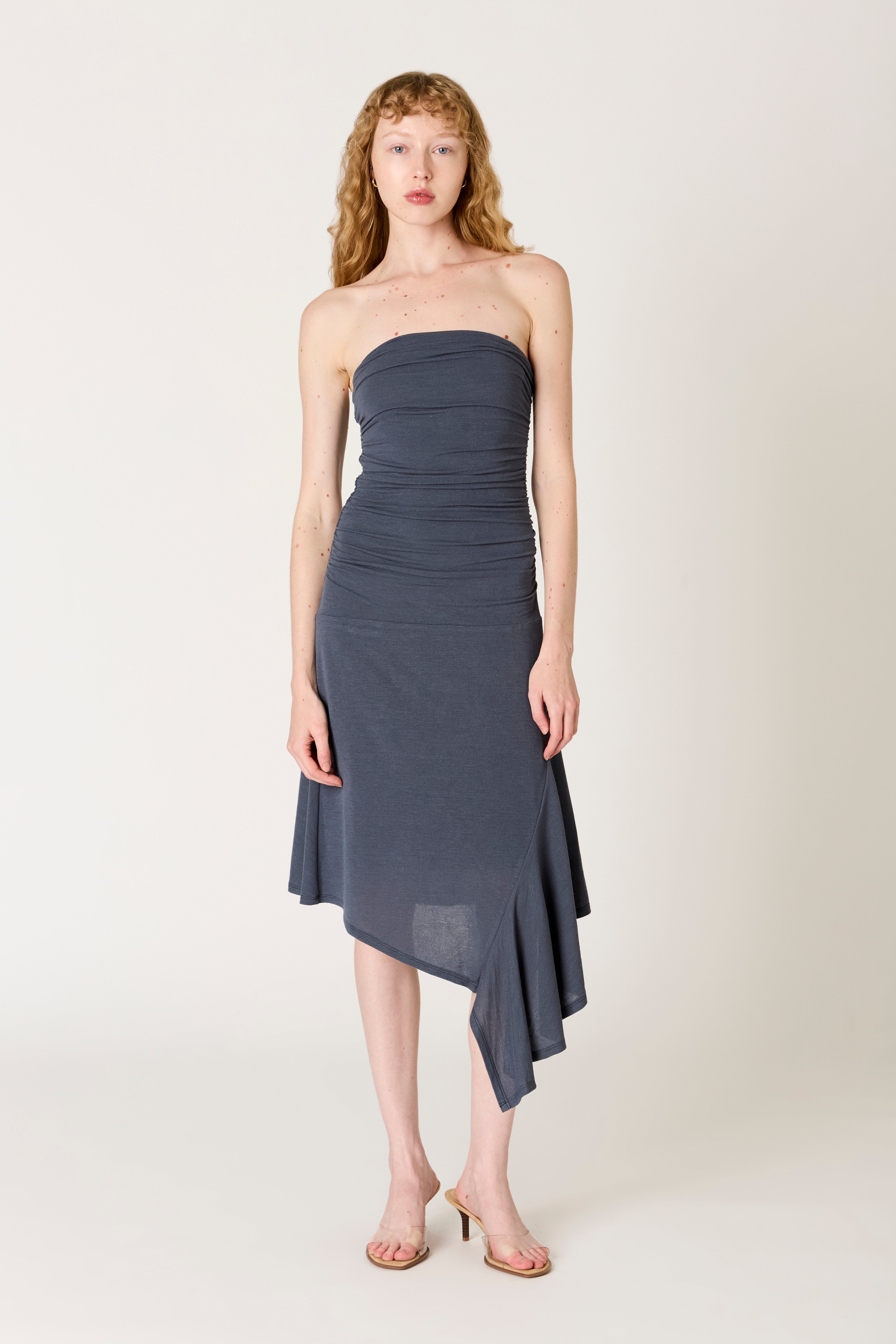 Sabela Dress in indigo front view