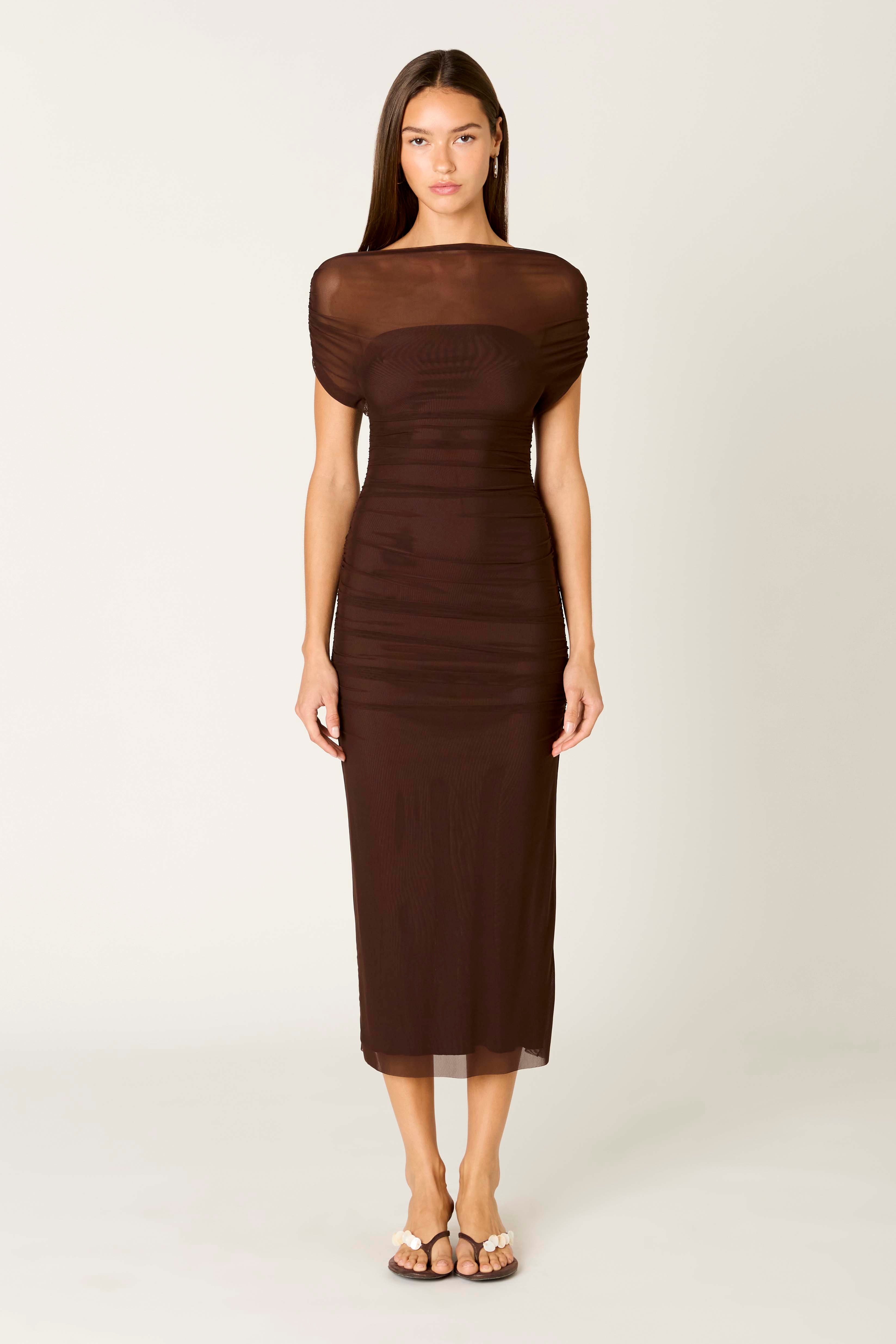 Aria Dress in chocolate front view