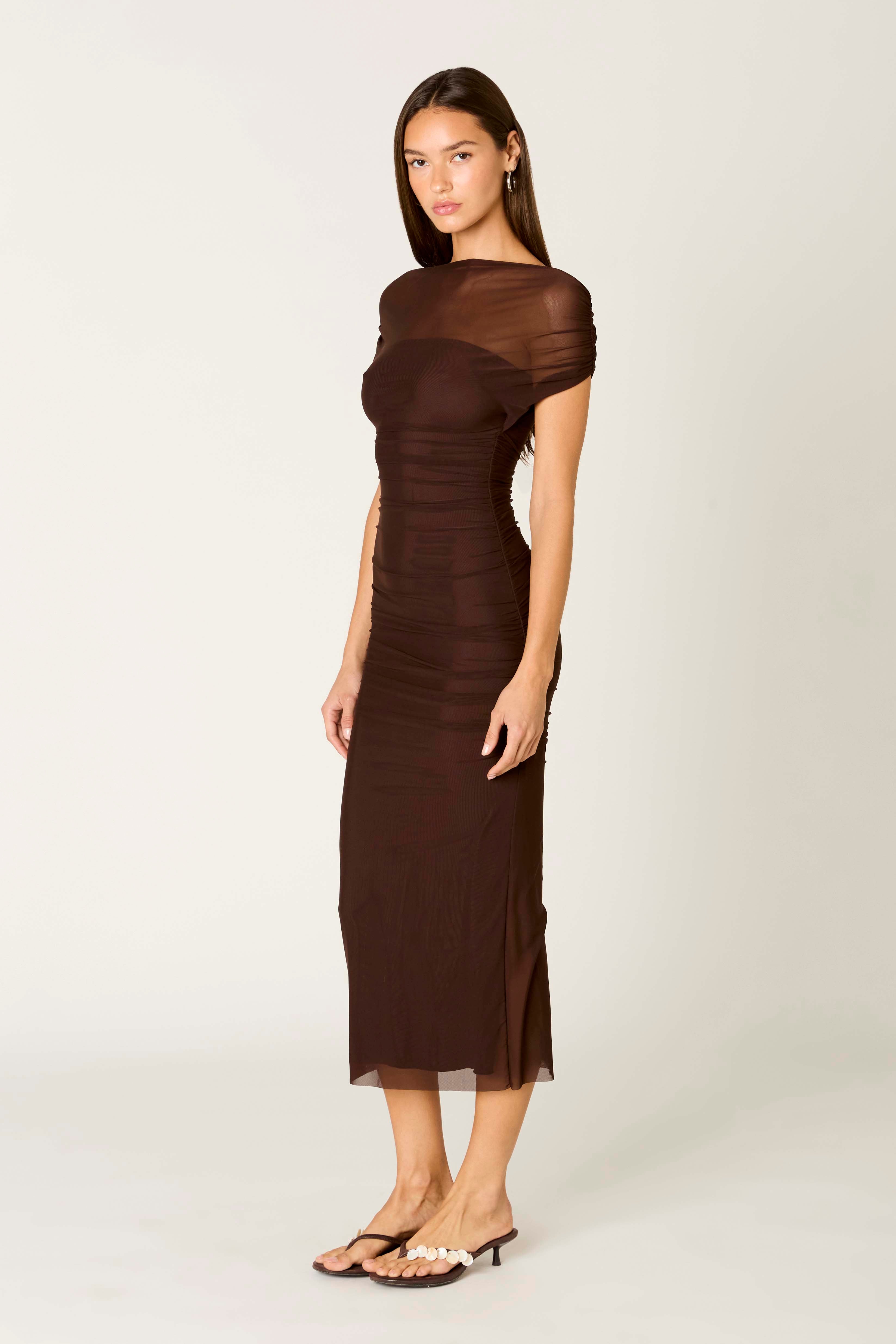 Aria Dress in chocolate side view