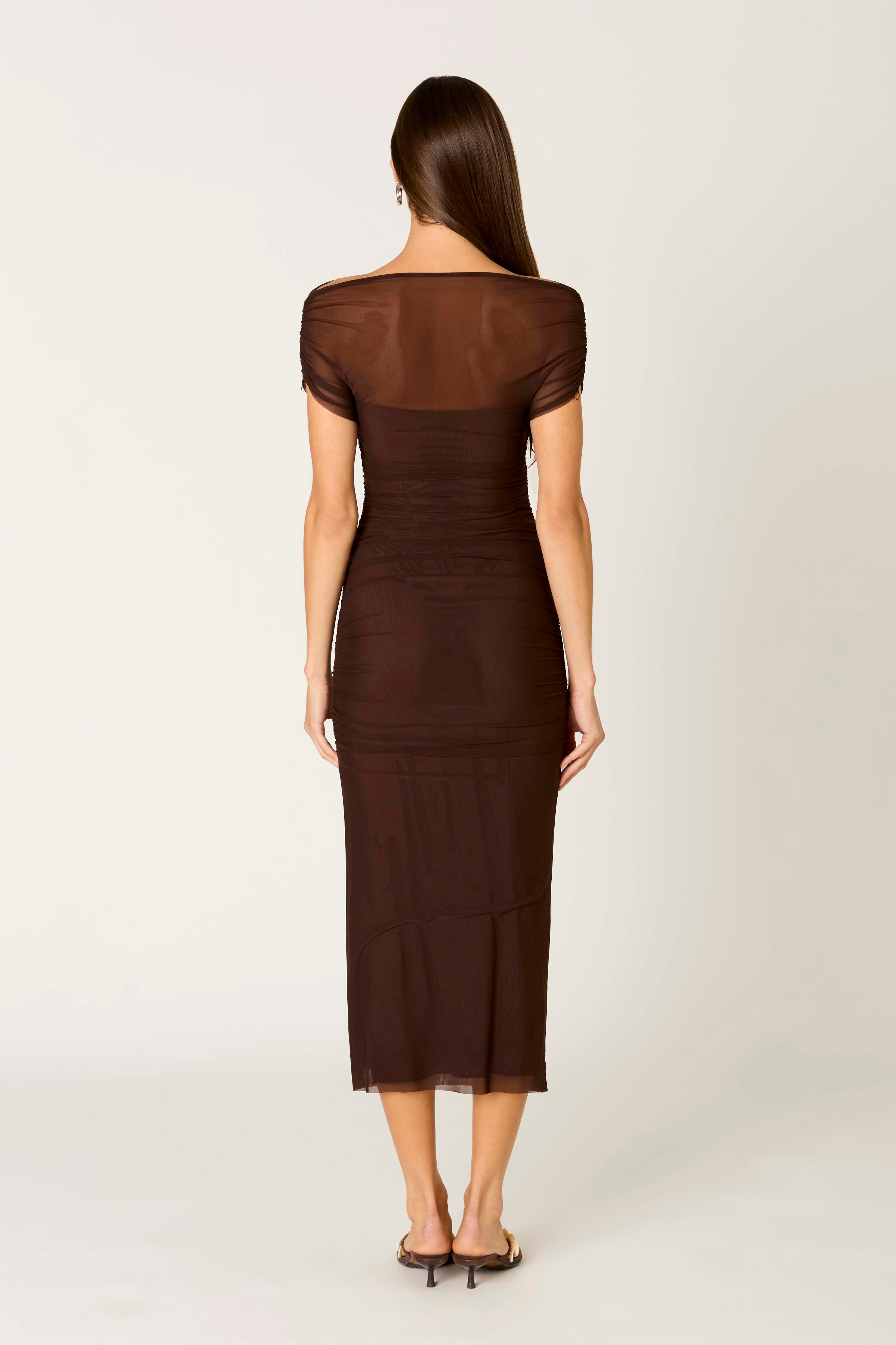 Aria Dress in chocolate back view