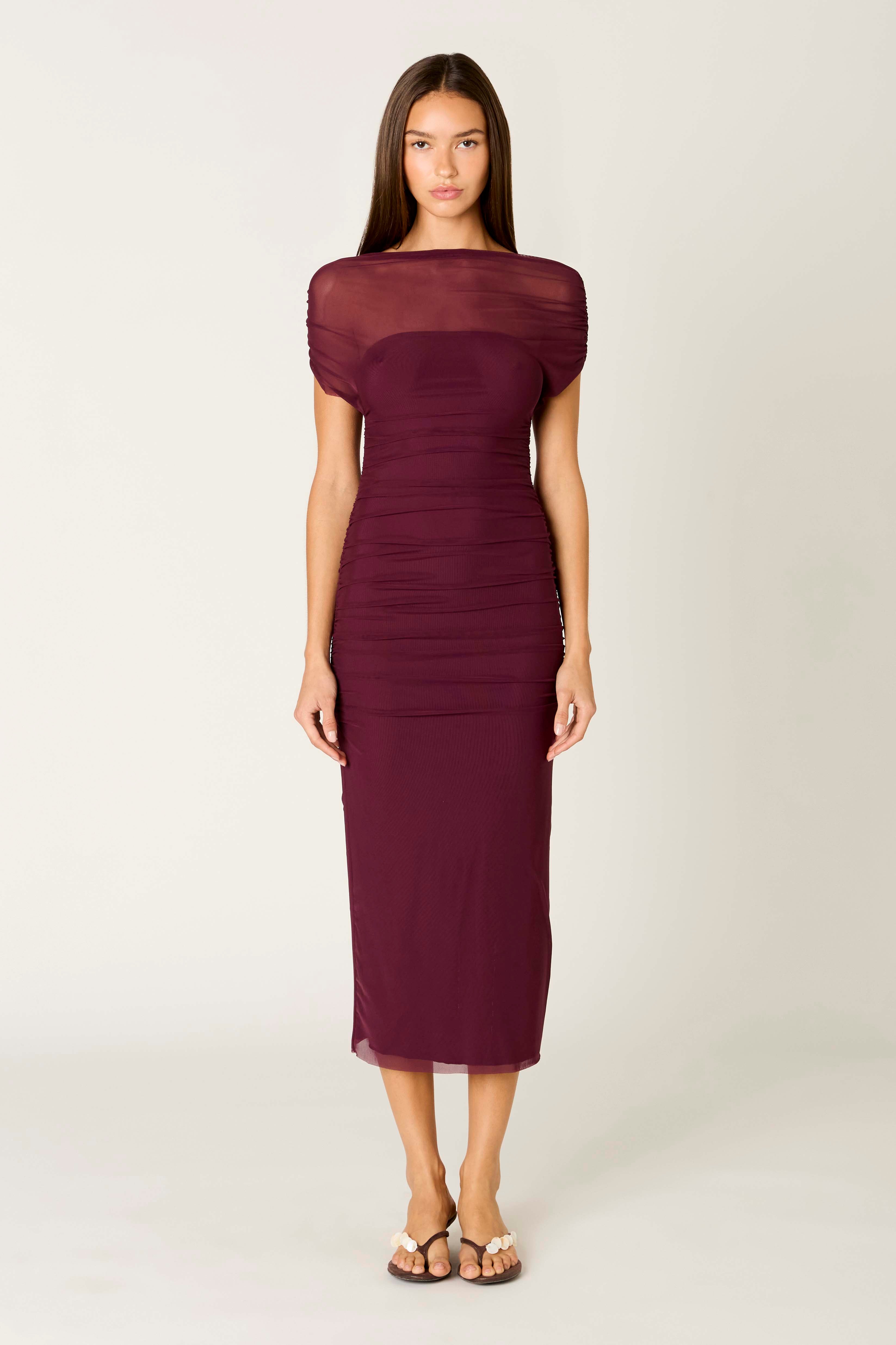 Aria Dress in plum front view