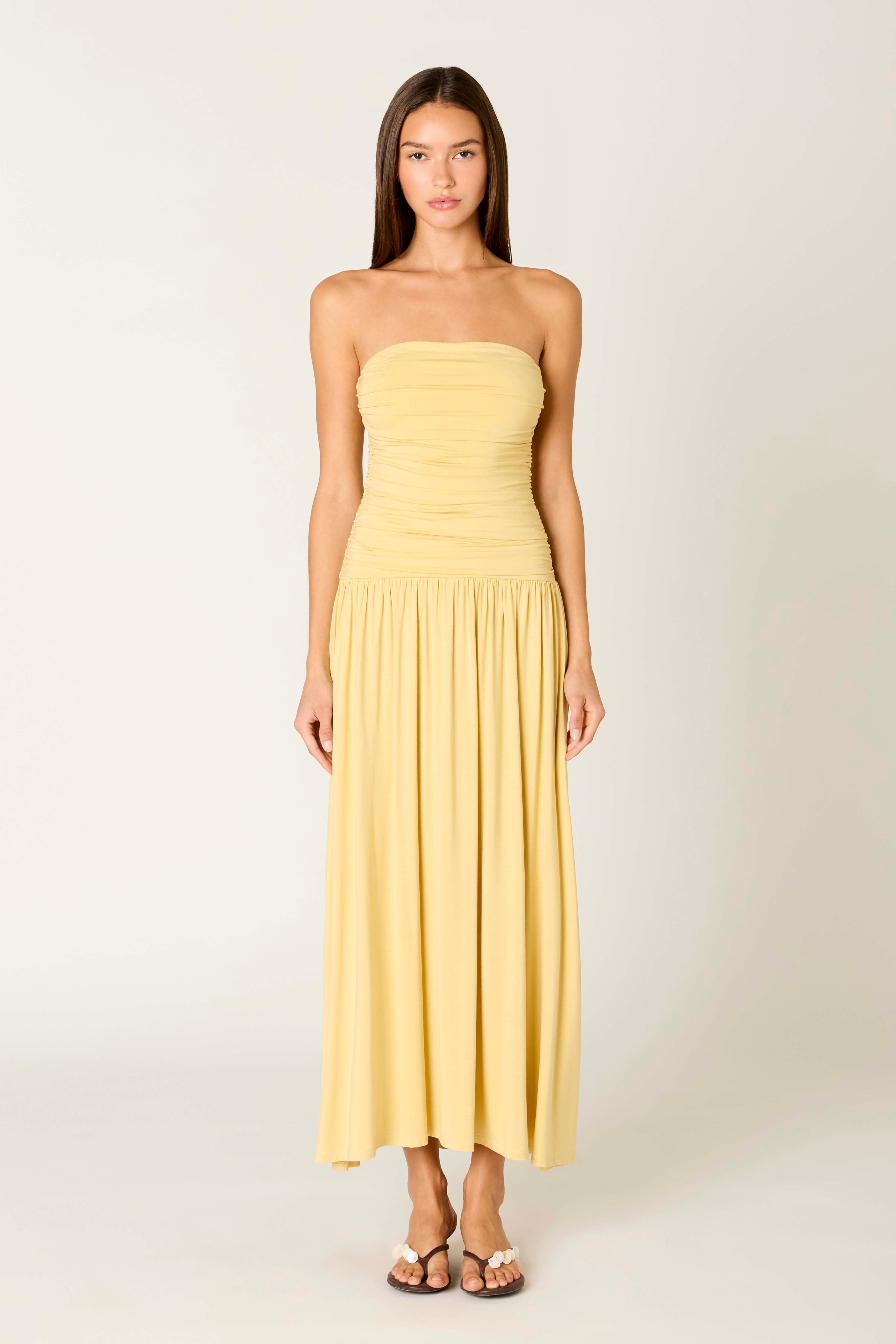 Viscose Santal Dress in maize front view