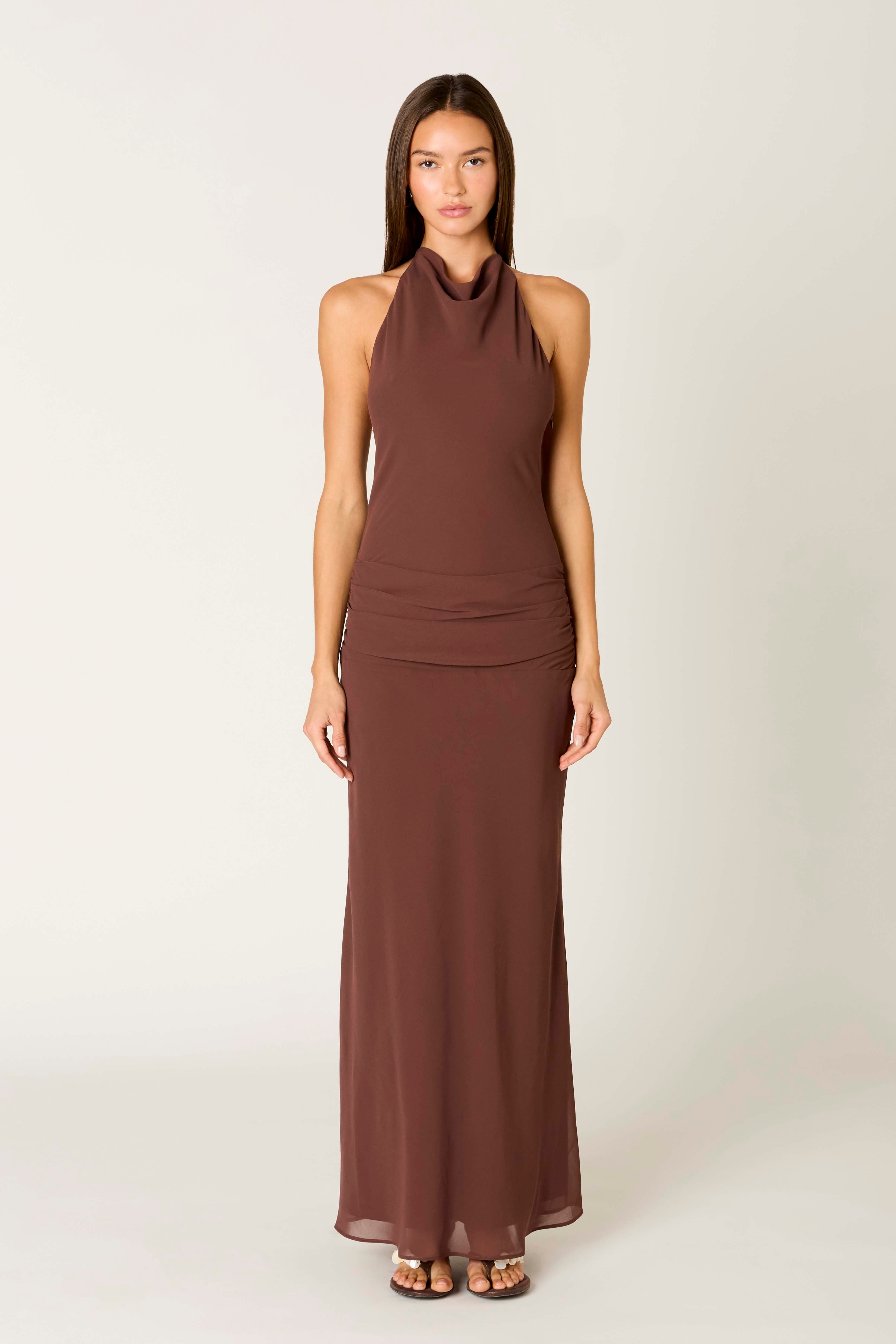 Giulia Dress in chocolate front view
