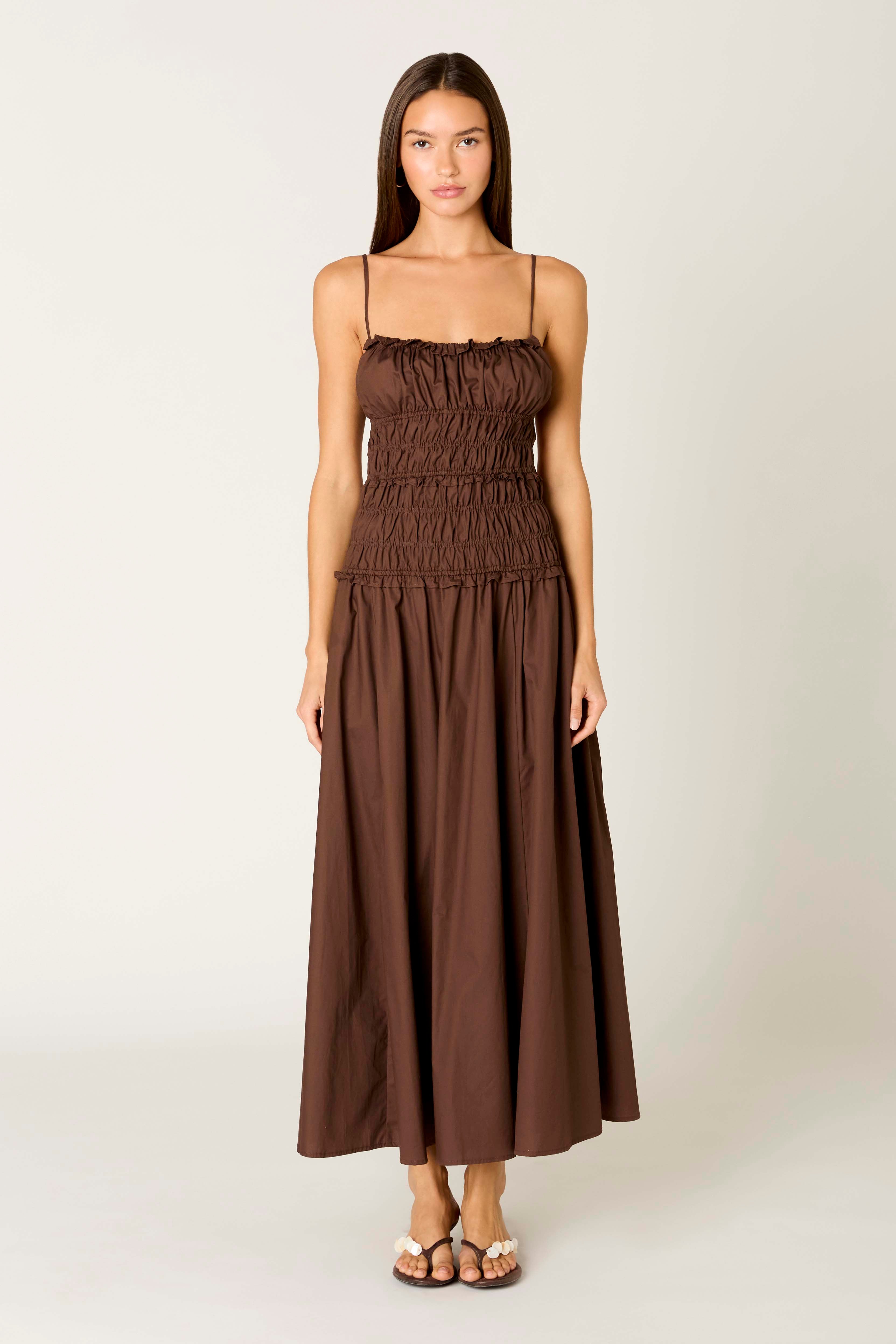 Dante Dress in coffee front view