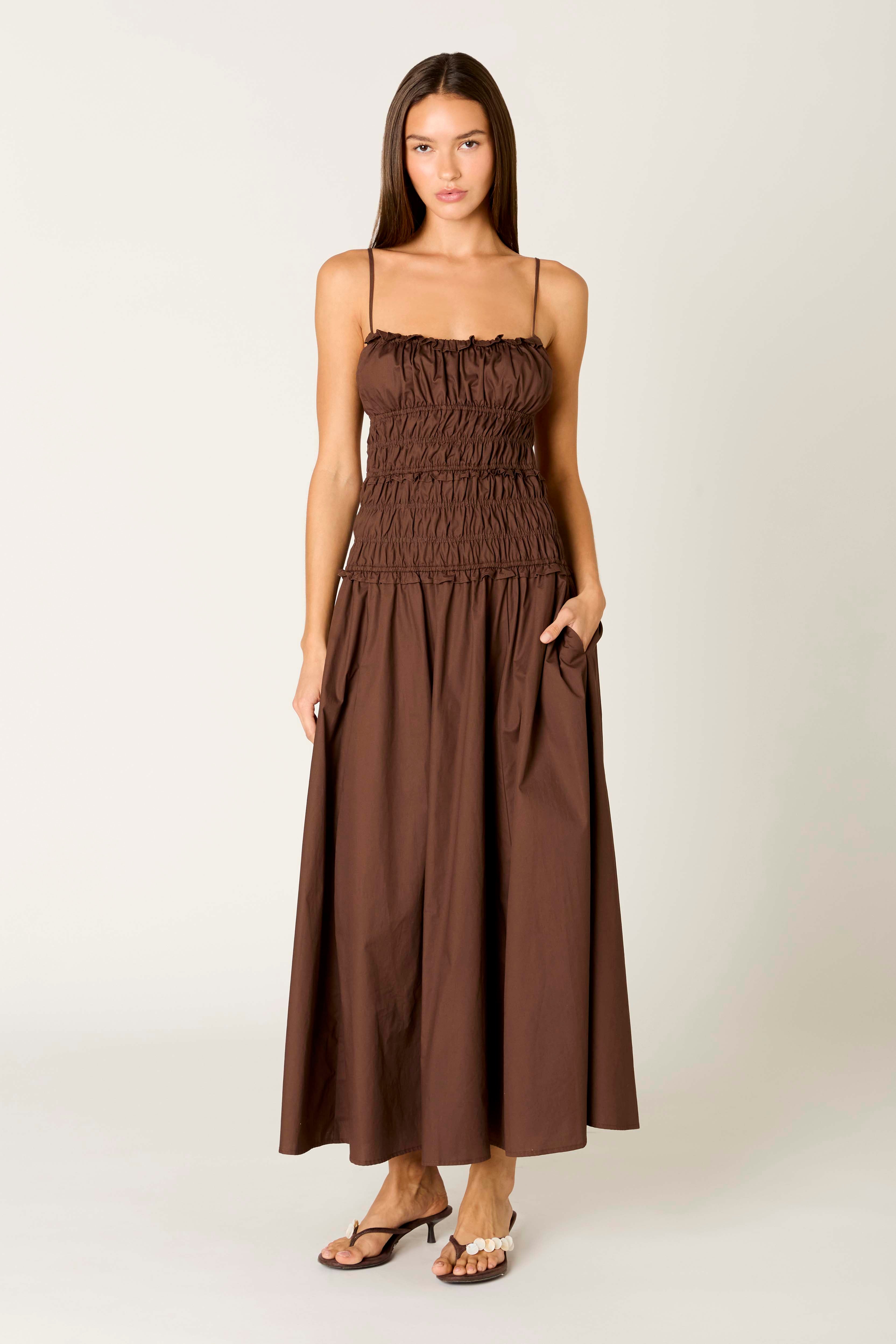 Dante Dress in coffee front view