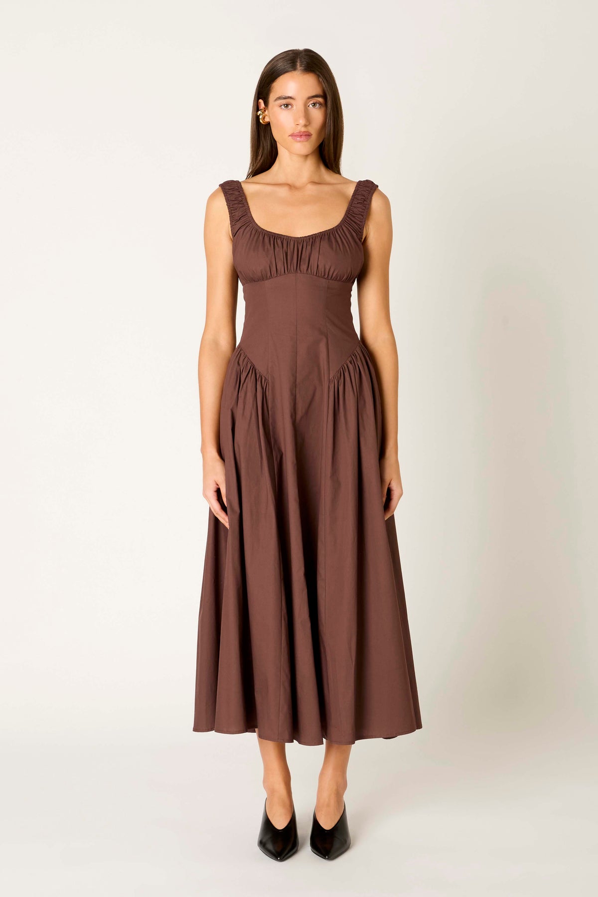 Vittoria Dress in chocolate front view
