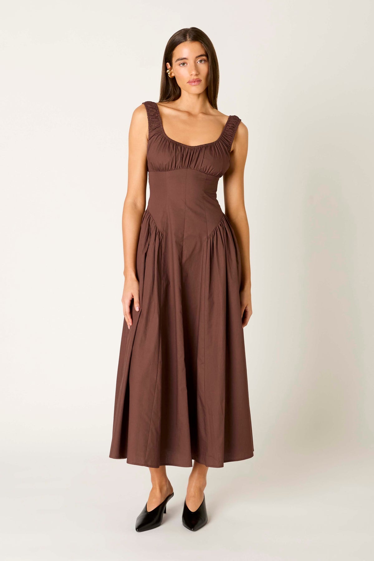 Vittoria Dress in chocolate front view