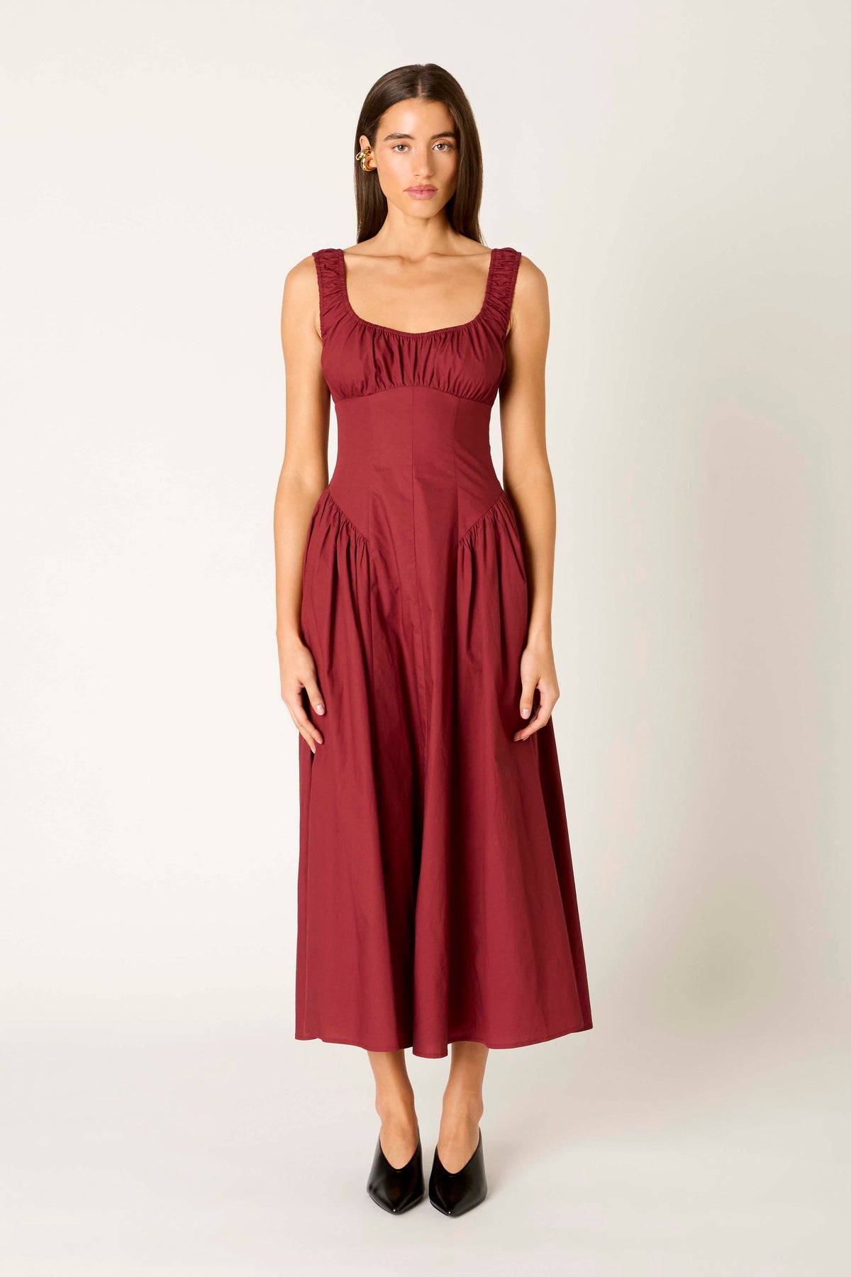 Vittoria Dress in merlot front view