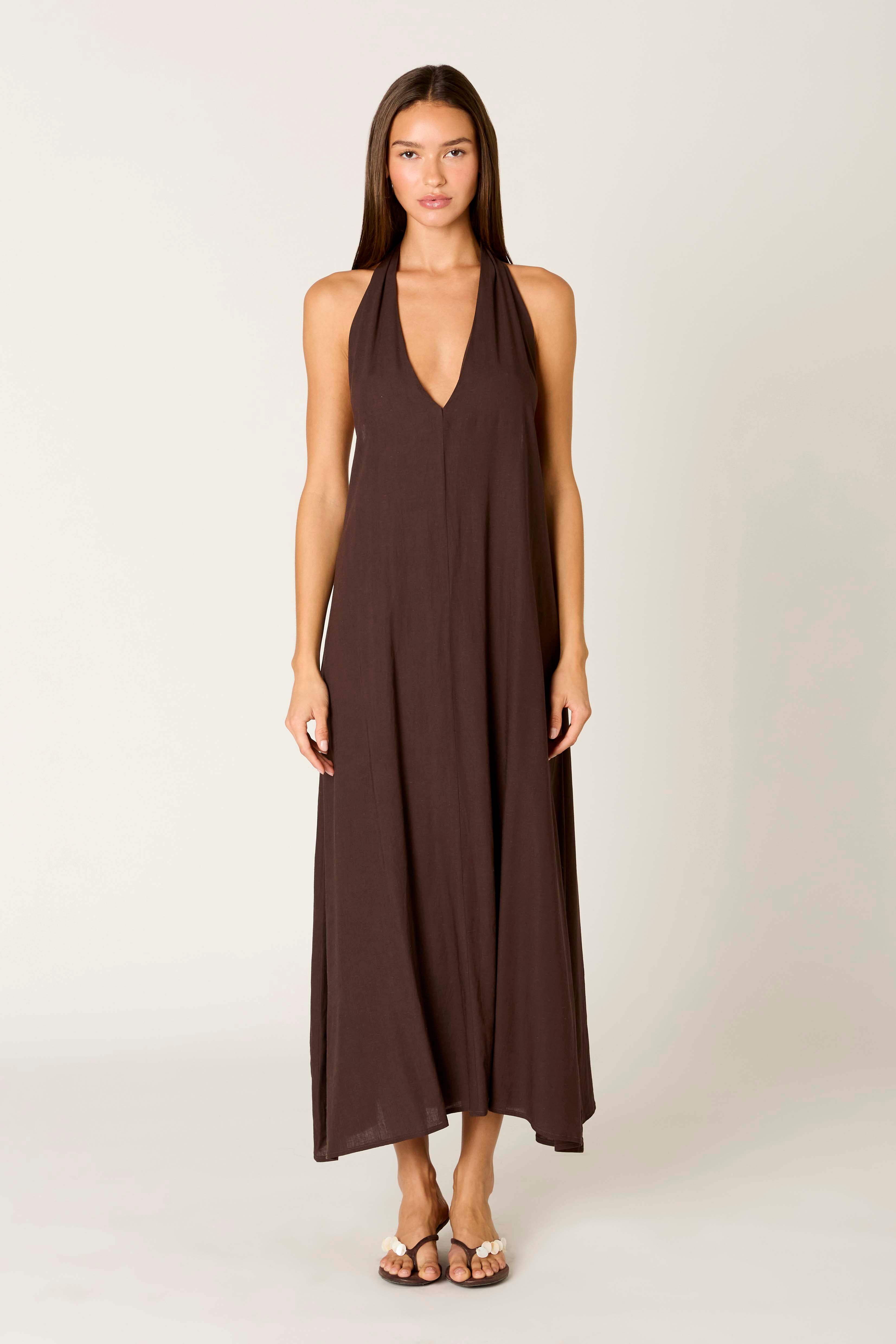 Gaetano Dress in coffee front view