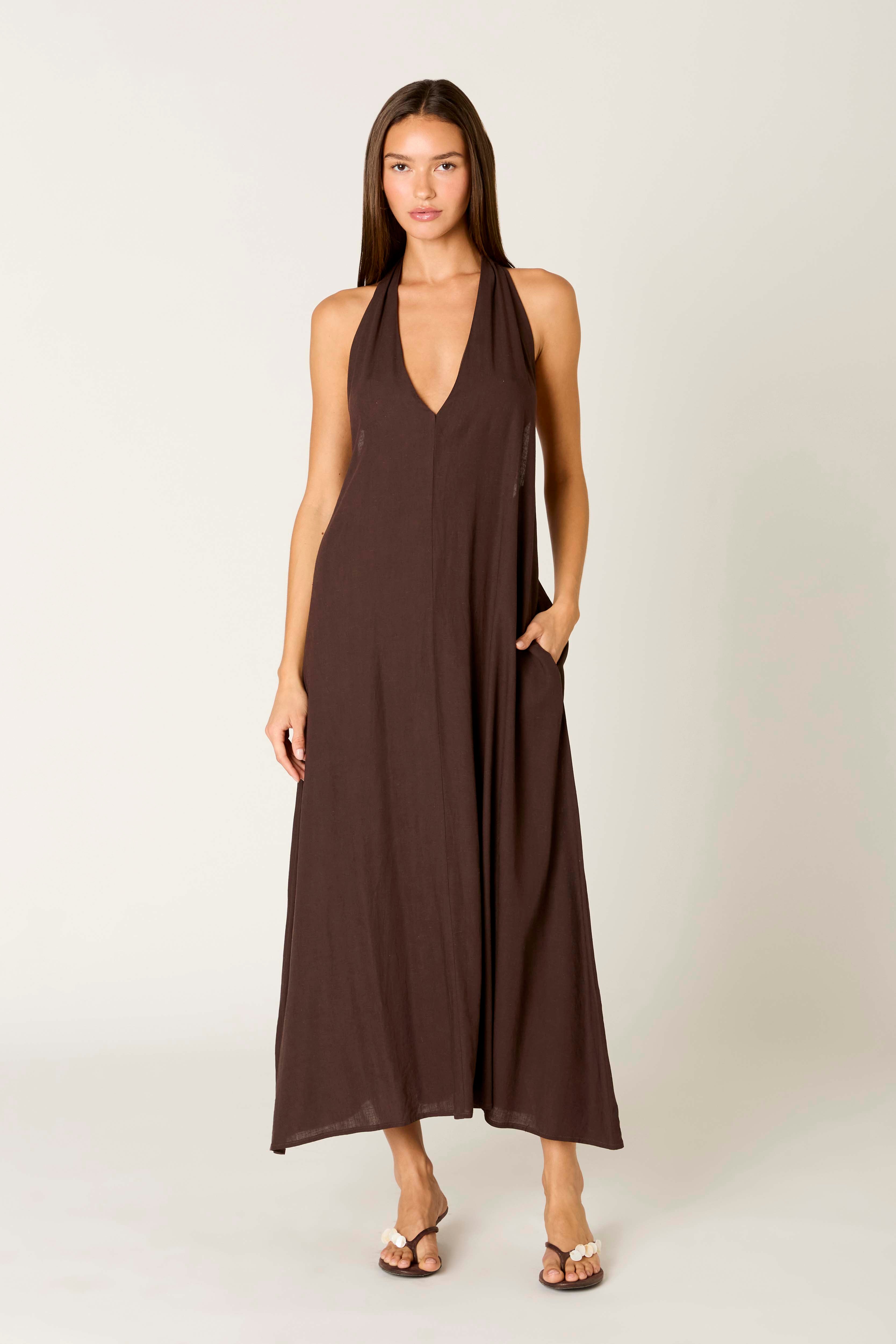 Gaetano Dress in coffee front view
