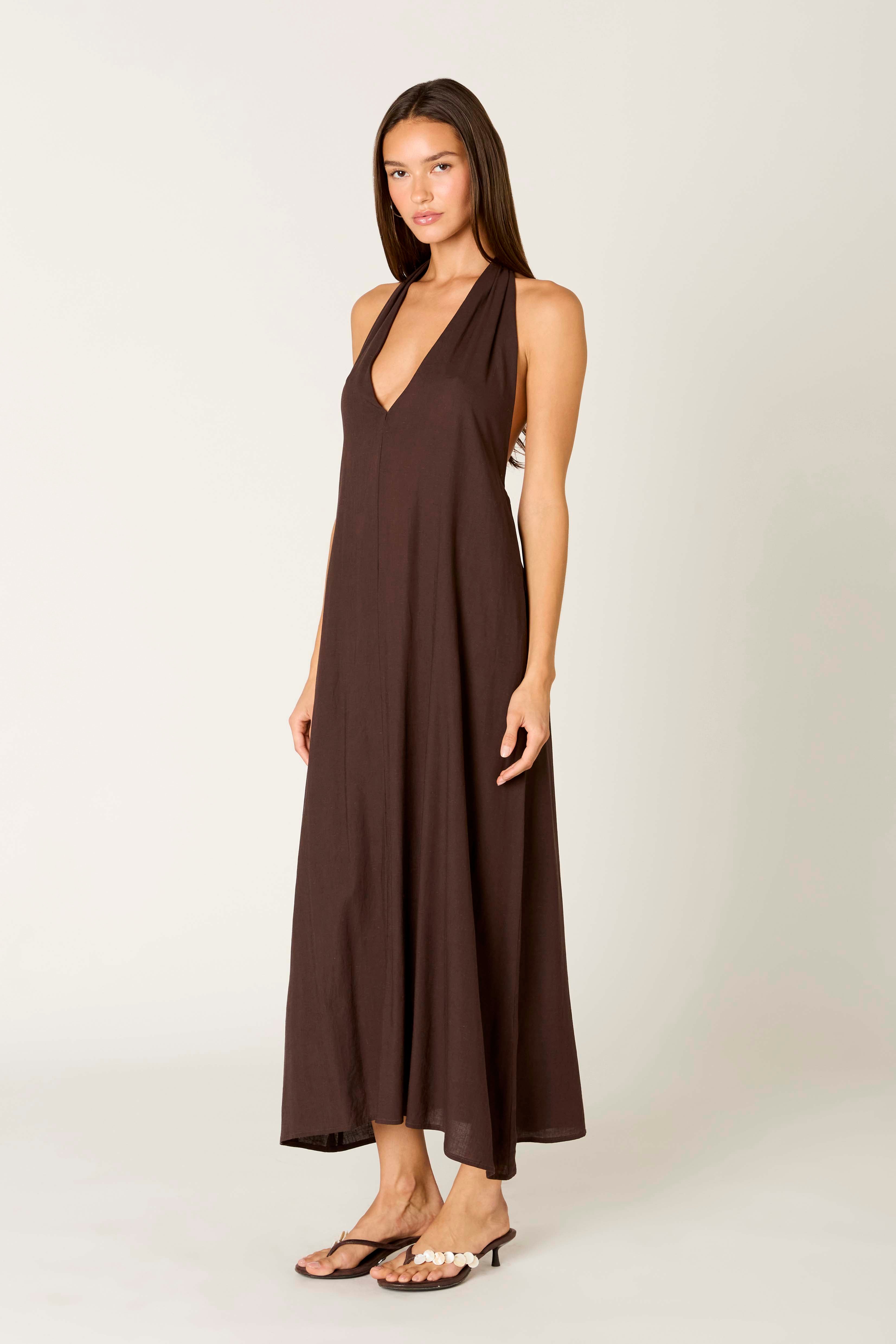 Gaetano Dress in coffee side view