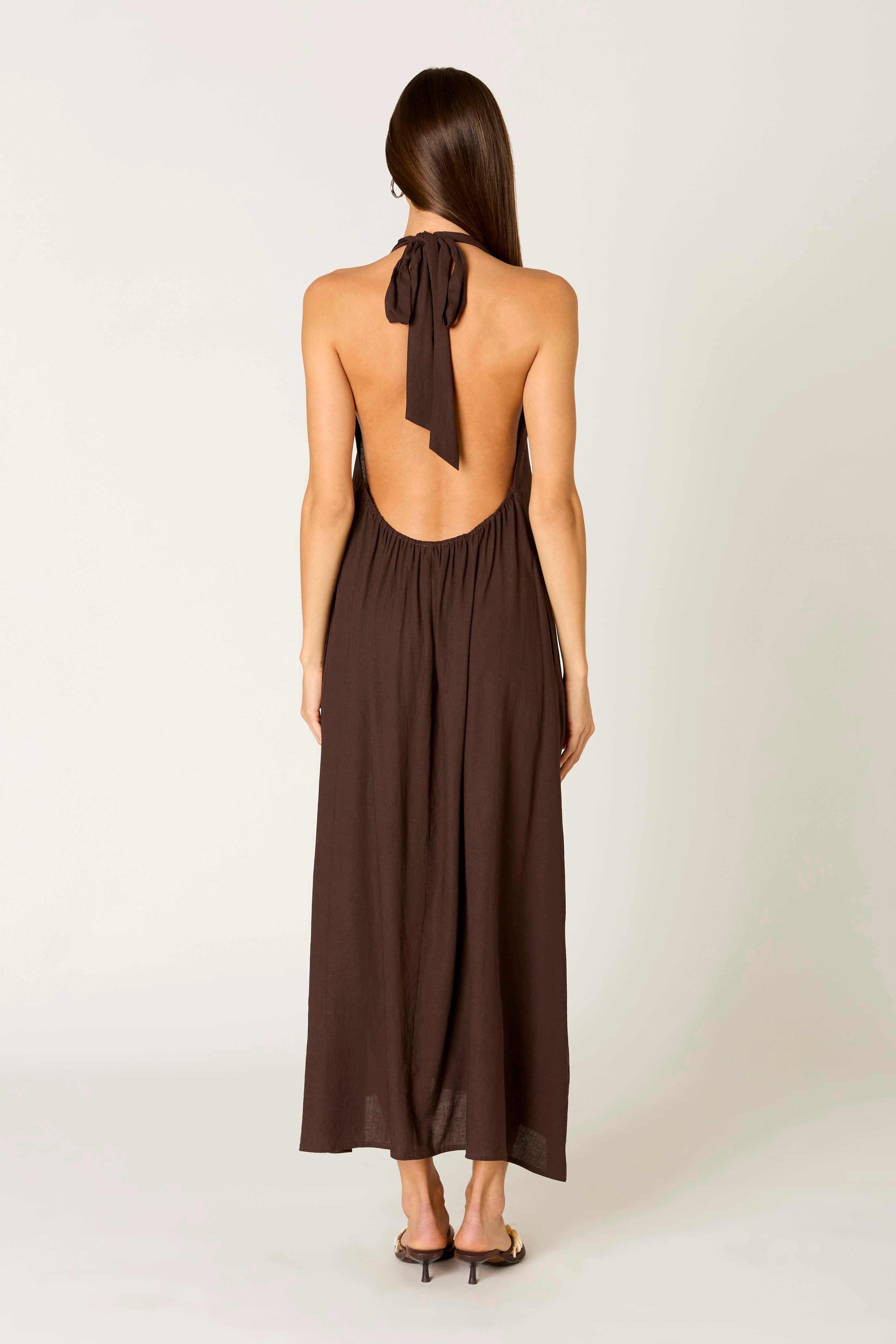 Gaetano Dress in coffee back view