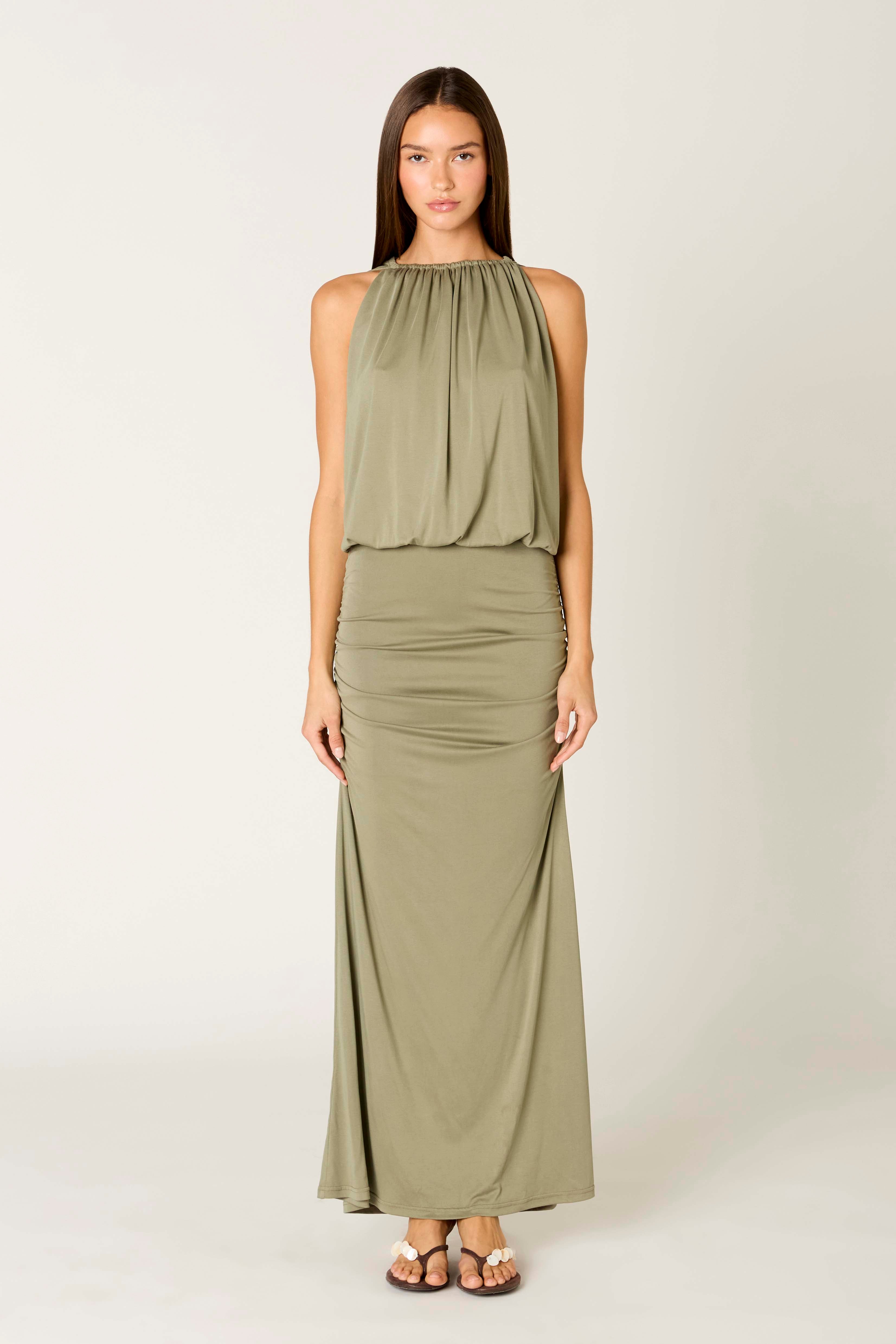 Sebastiano Dress in olive front view