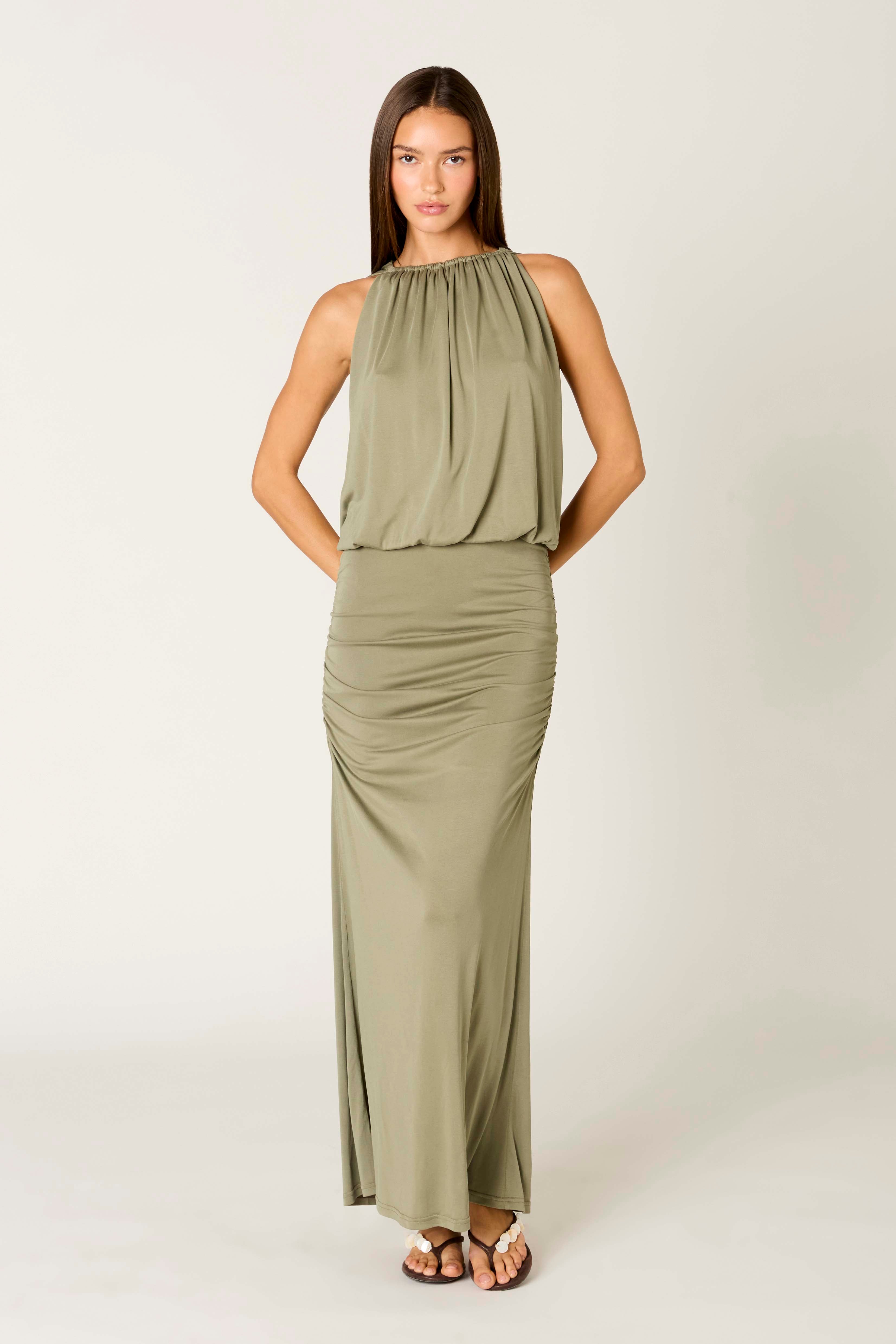Sebastiano Dress in olive front view