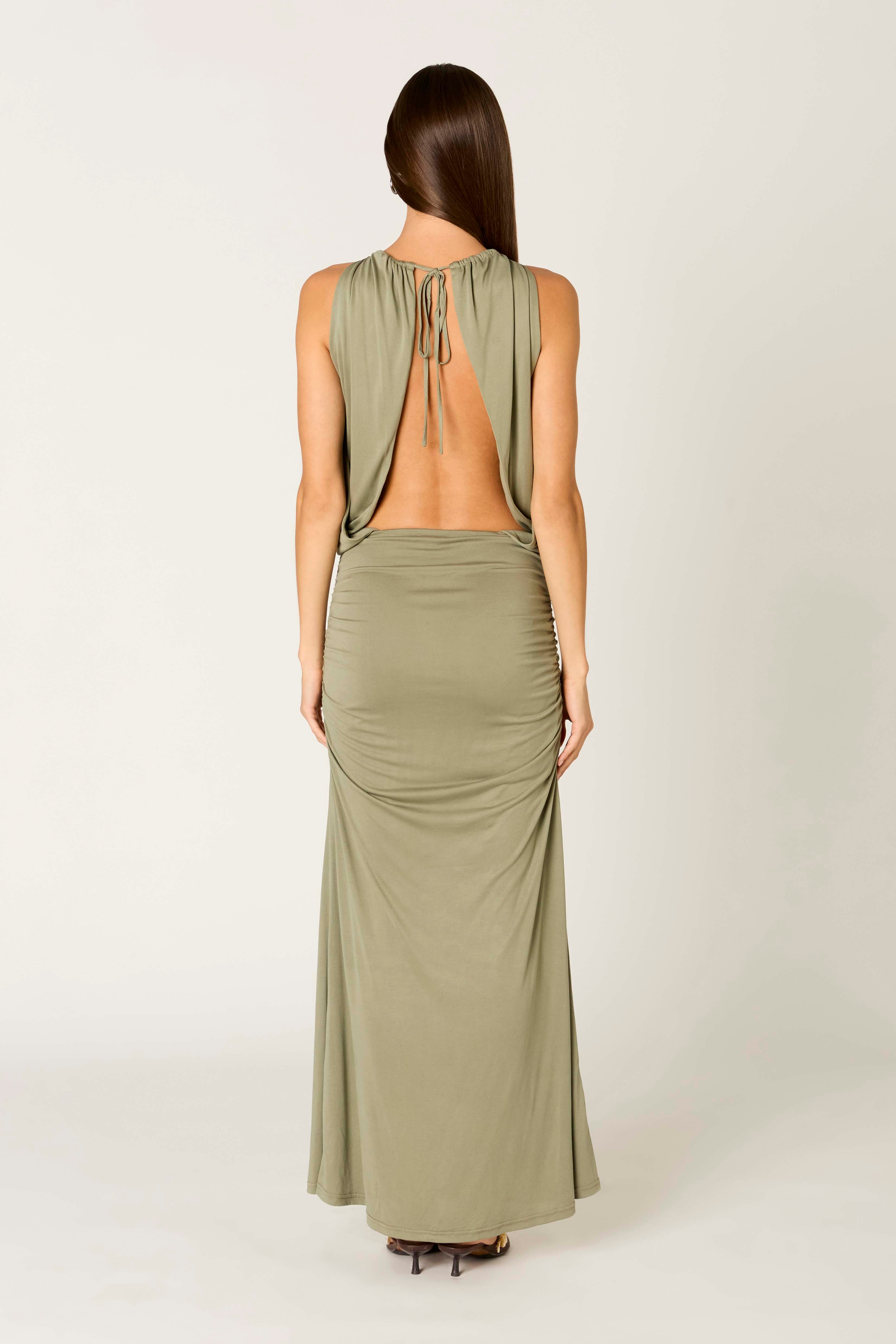 Sebastiano Dress in olive back view