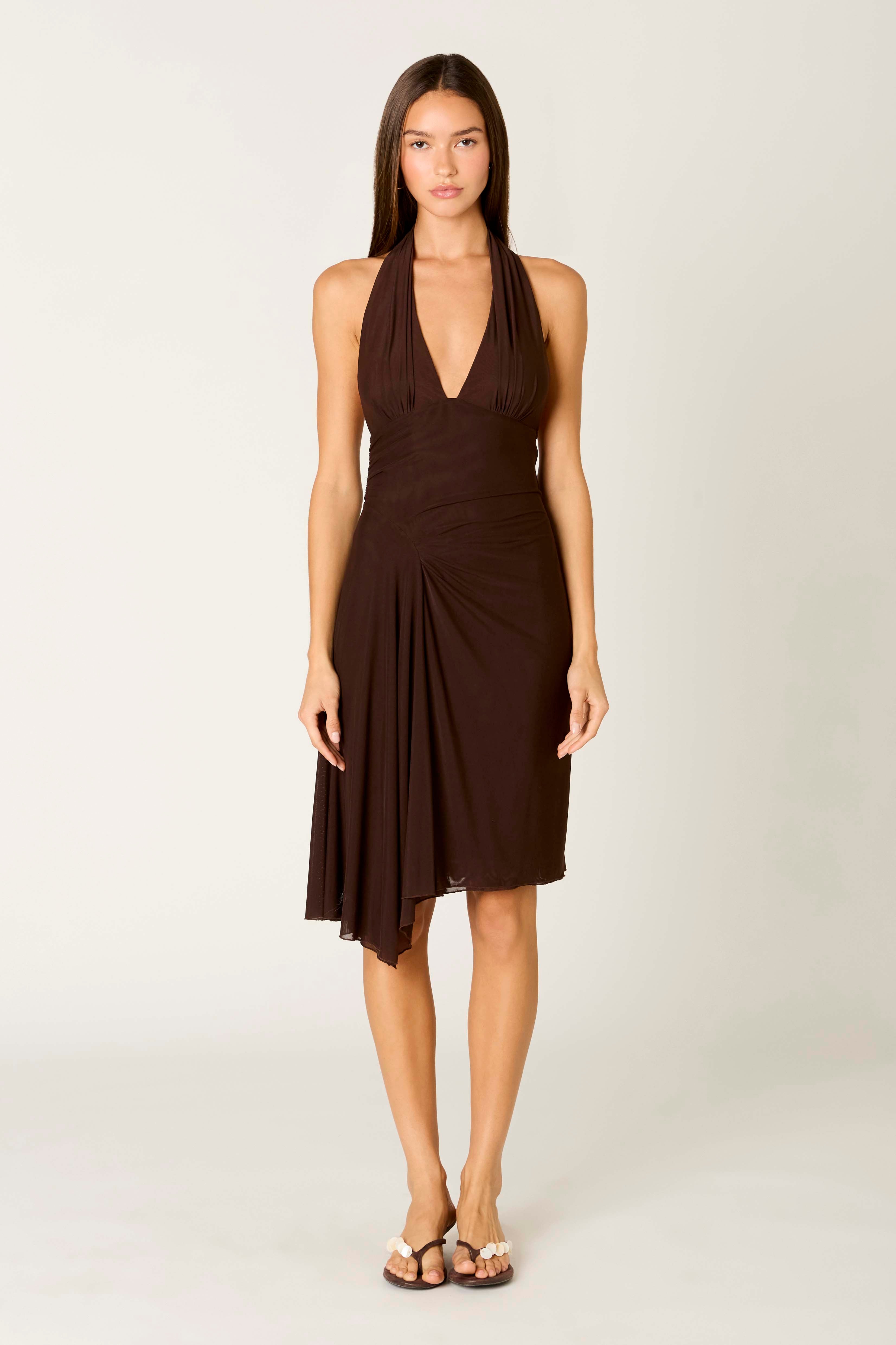 Chiara Dress in chocolate front view
