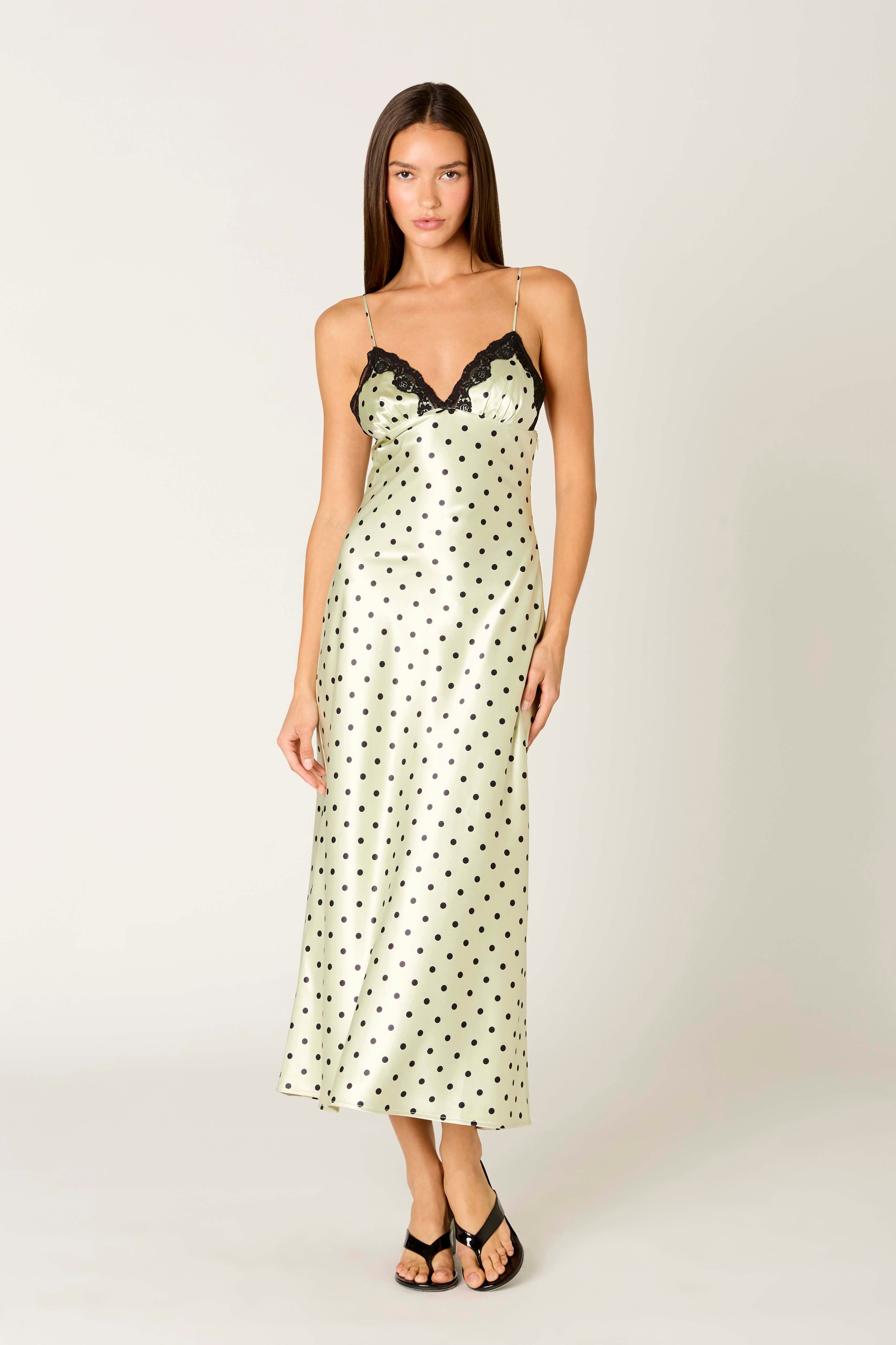 Jasmine Dress in pistachio front view