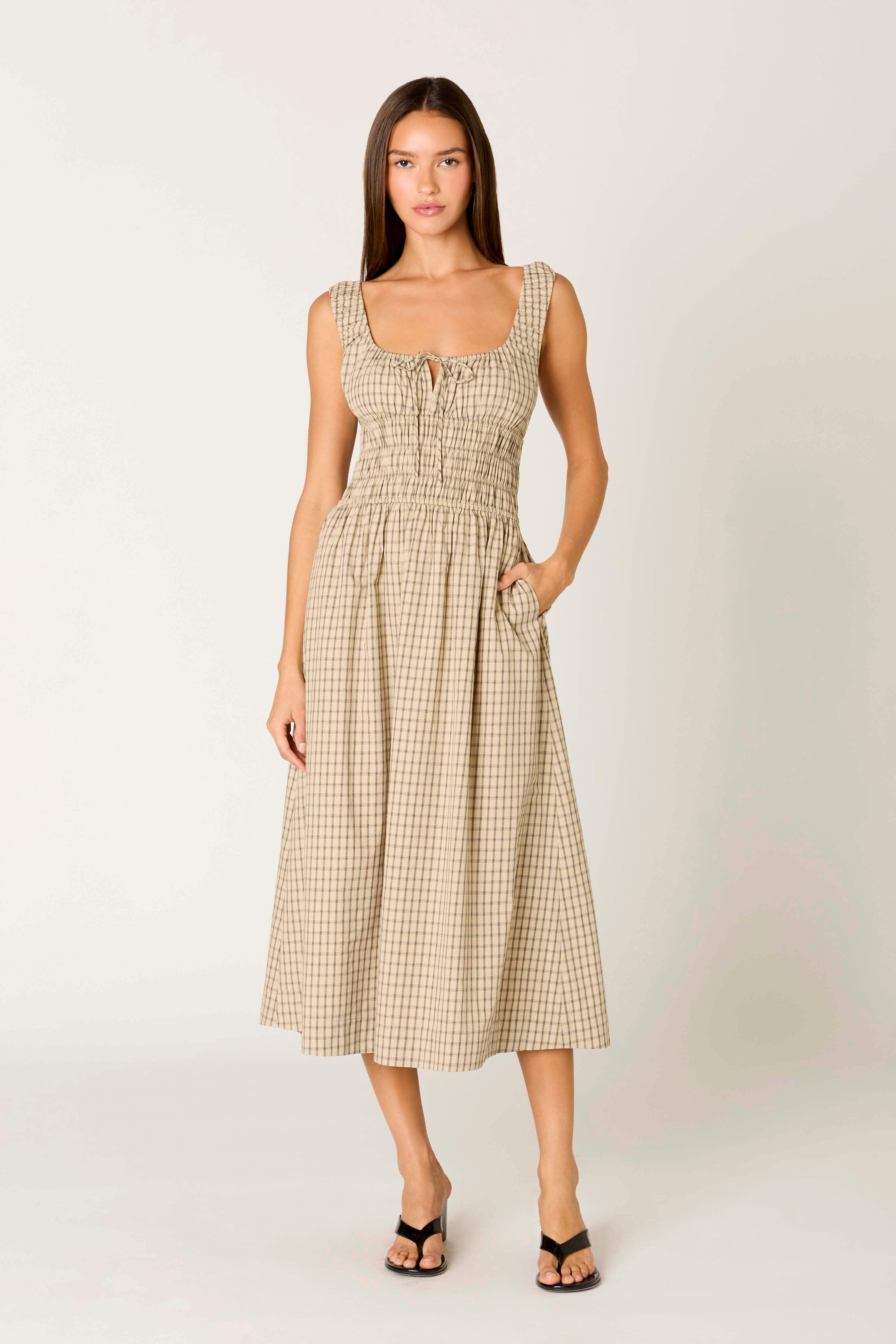 Salt Midi Dress in sand front view