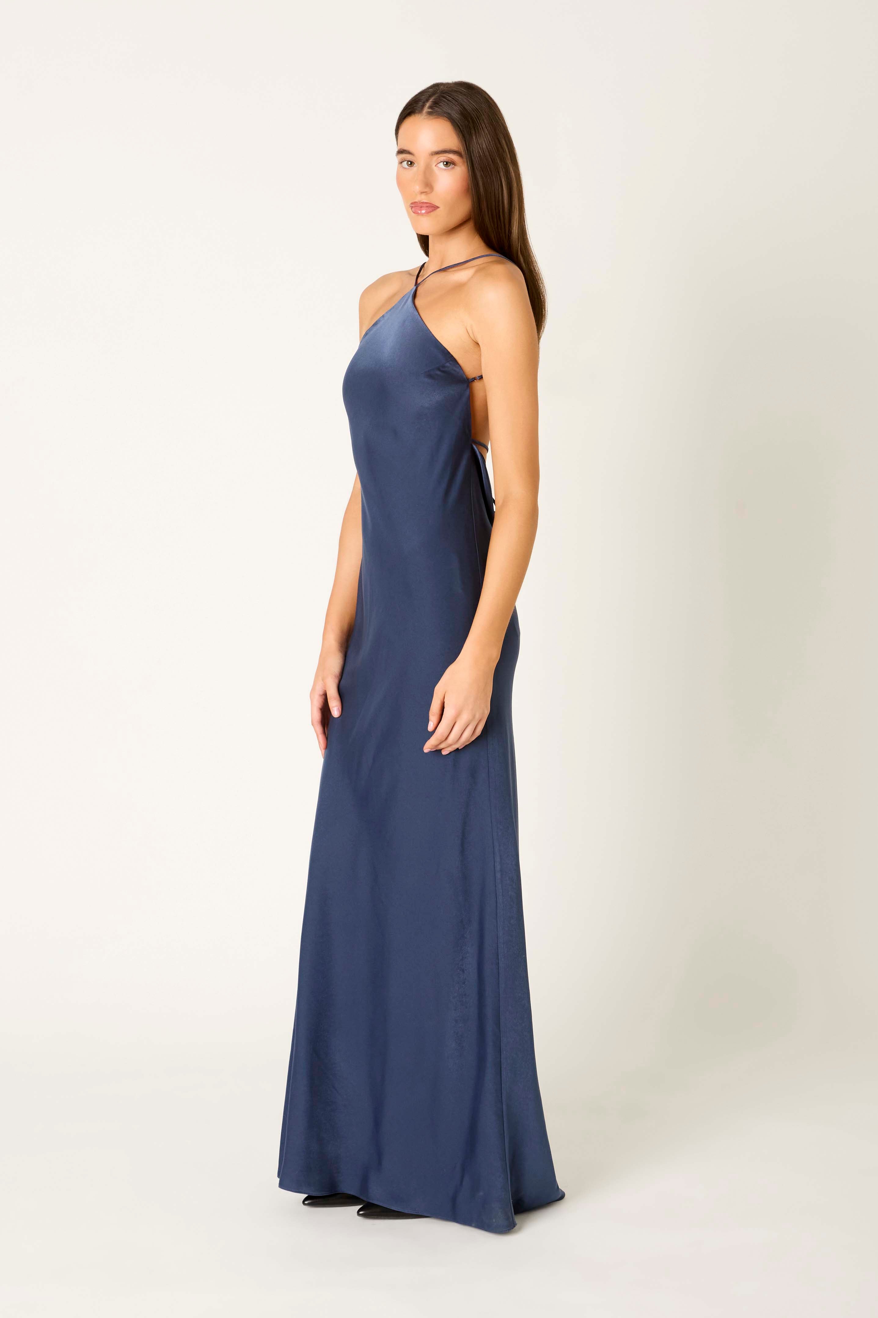 Kelton Dress in grey blue side view