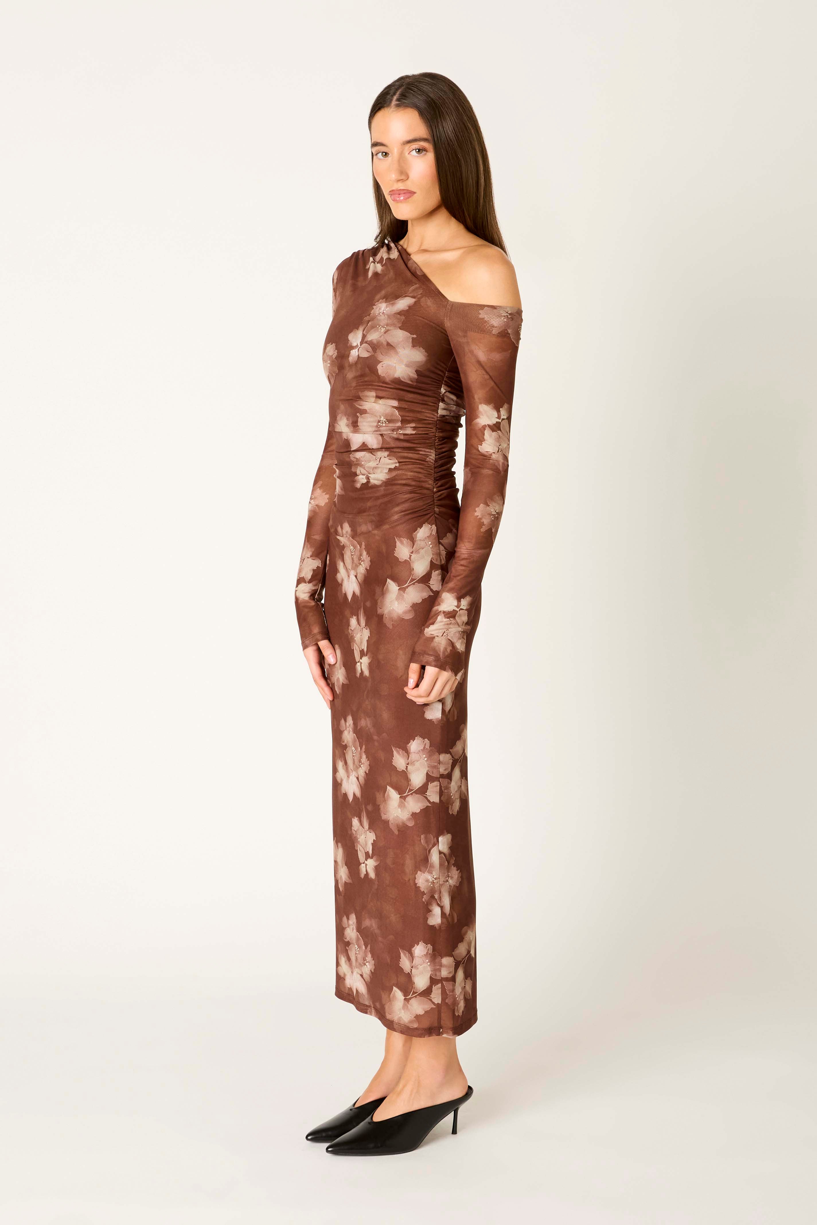 Lyra Dress in chocolate side view
