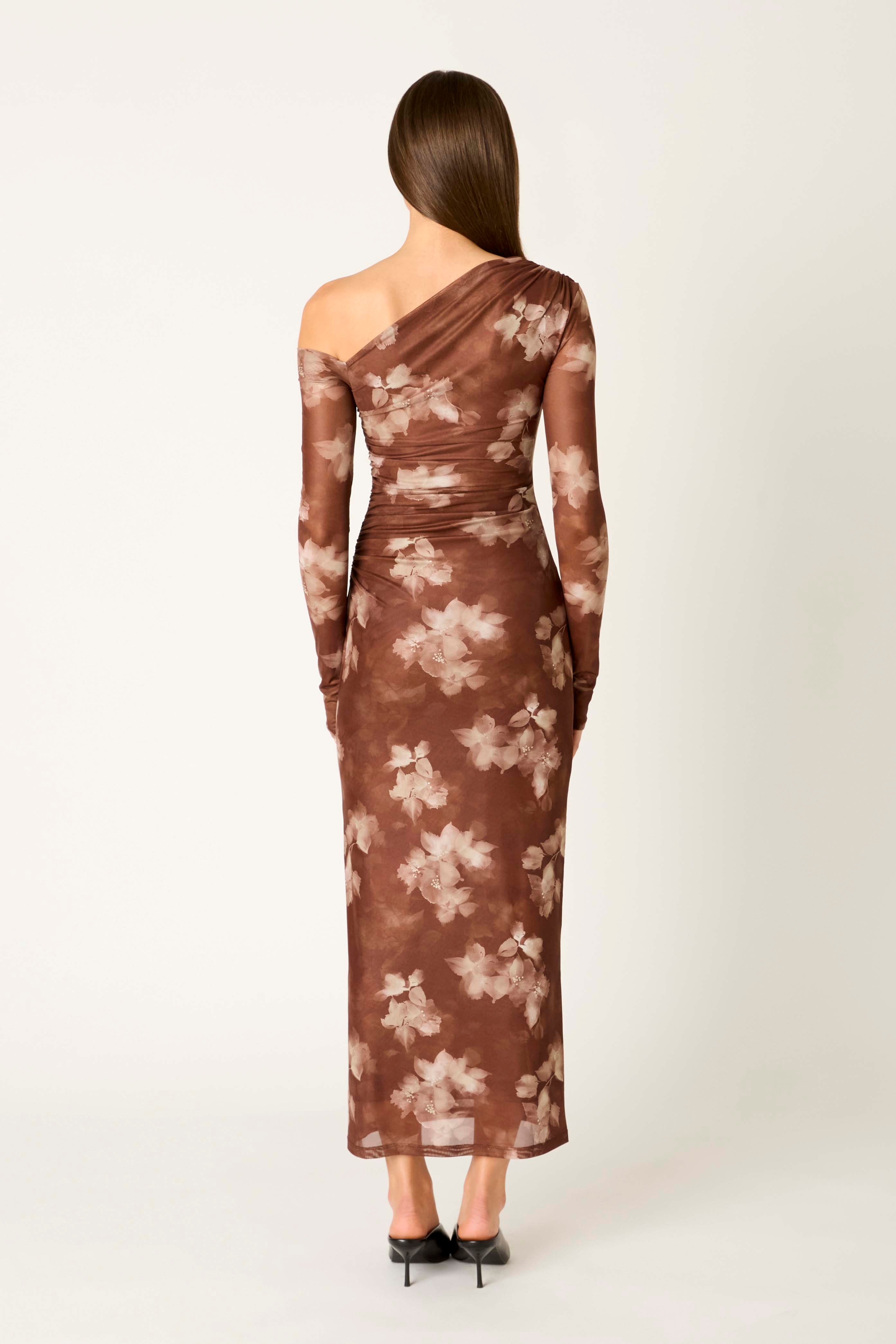 Lyra Dress in chocolate back view