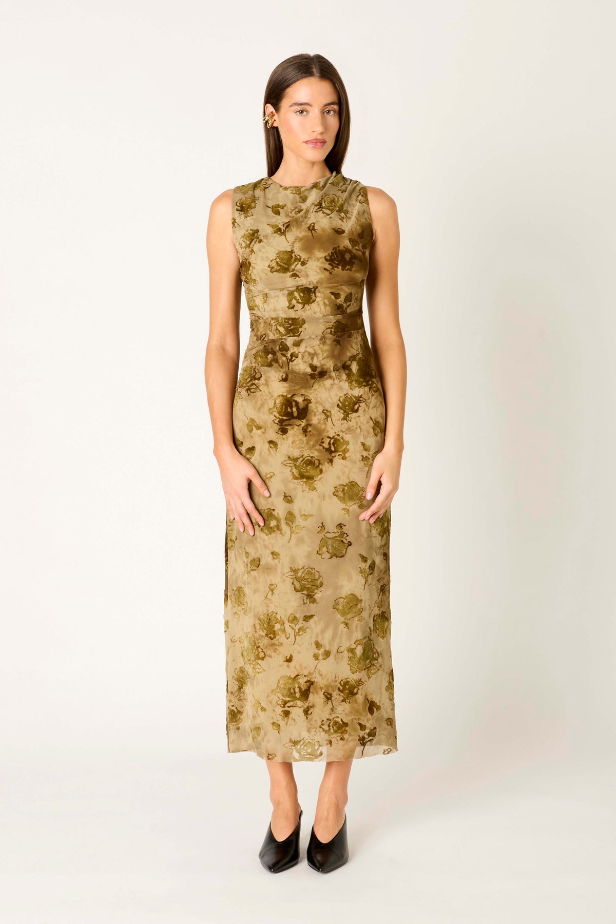 Reese Dress in olive front view