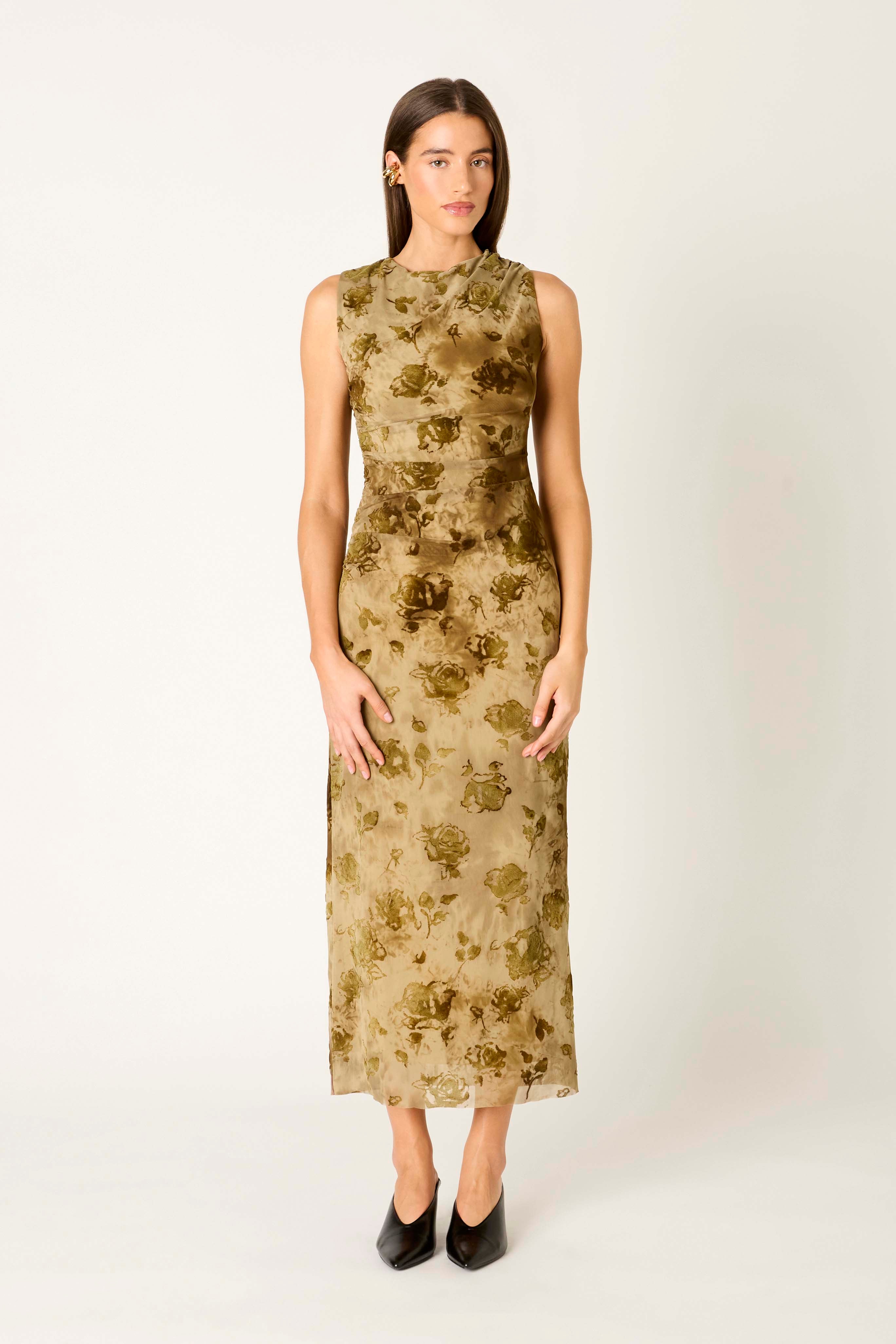 Reese Dress in olive front view