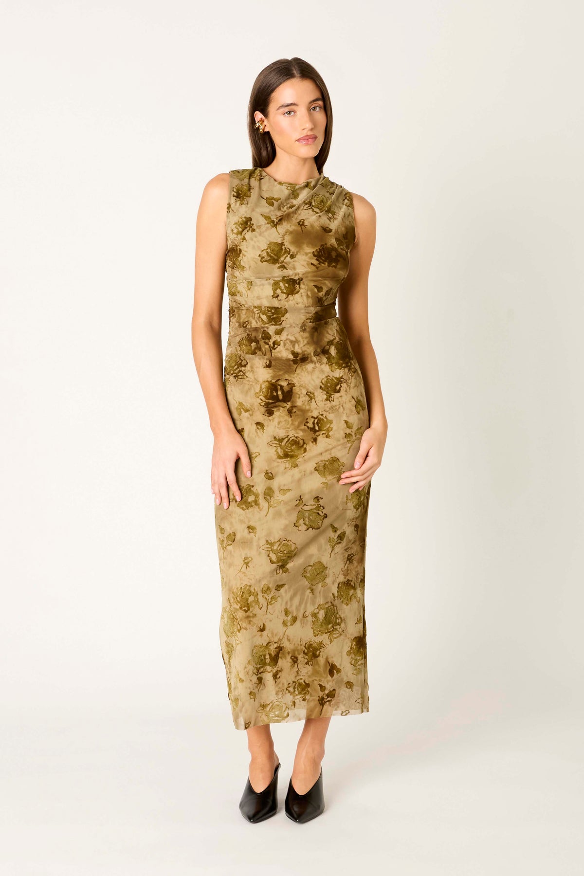 Reese Dress in olive front view