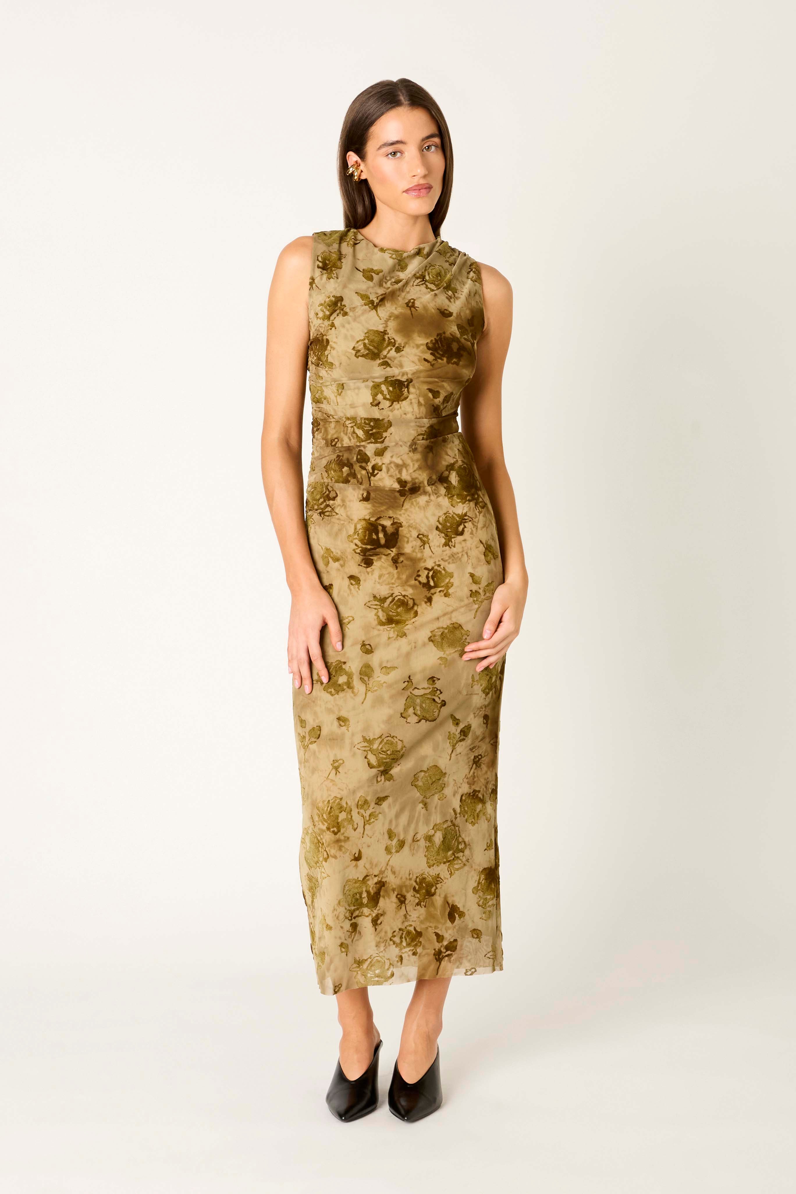 Reese Dress in olive front view