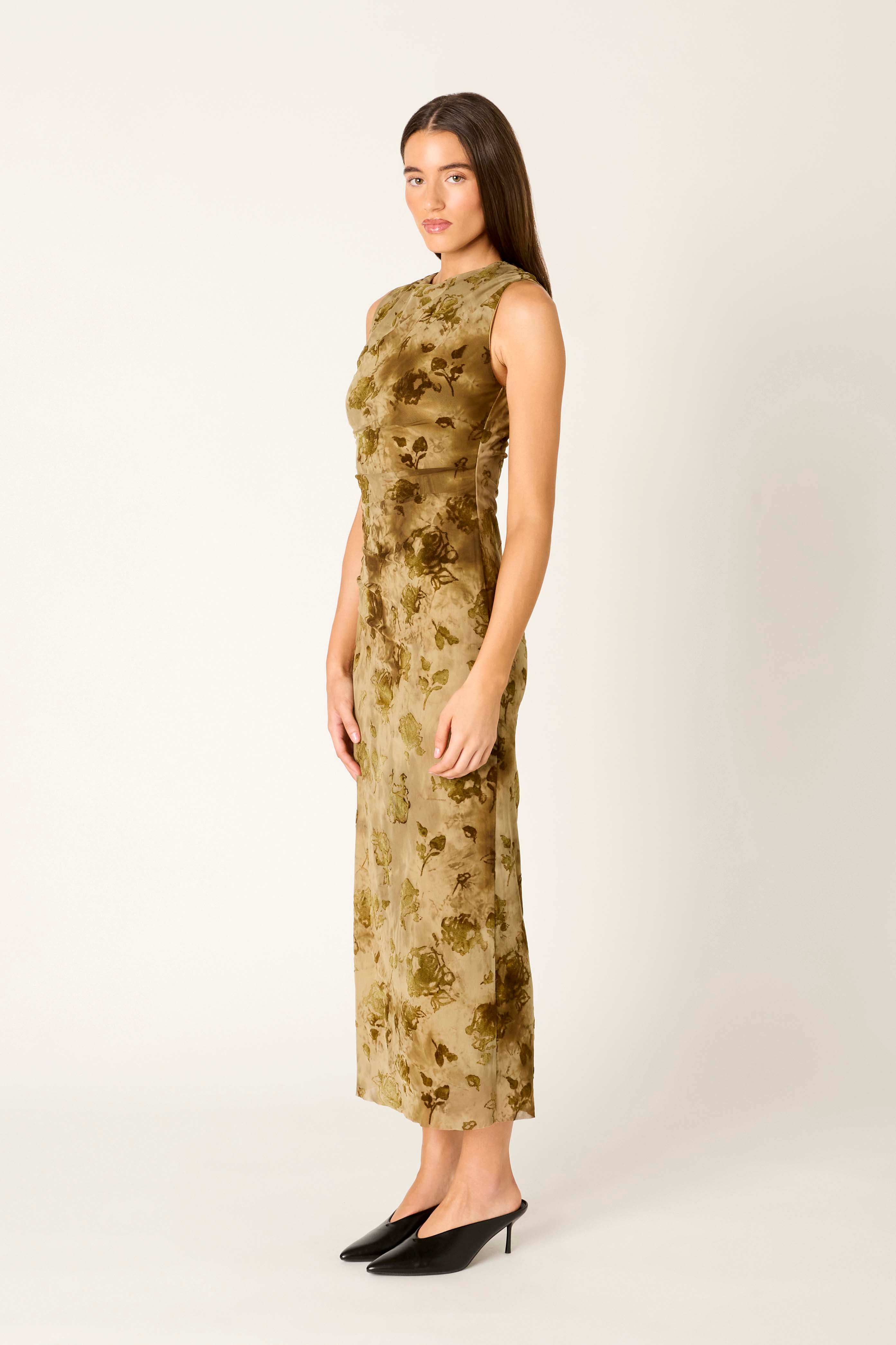Reese Dress in olive side view