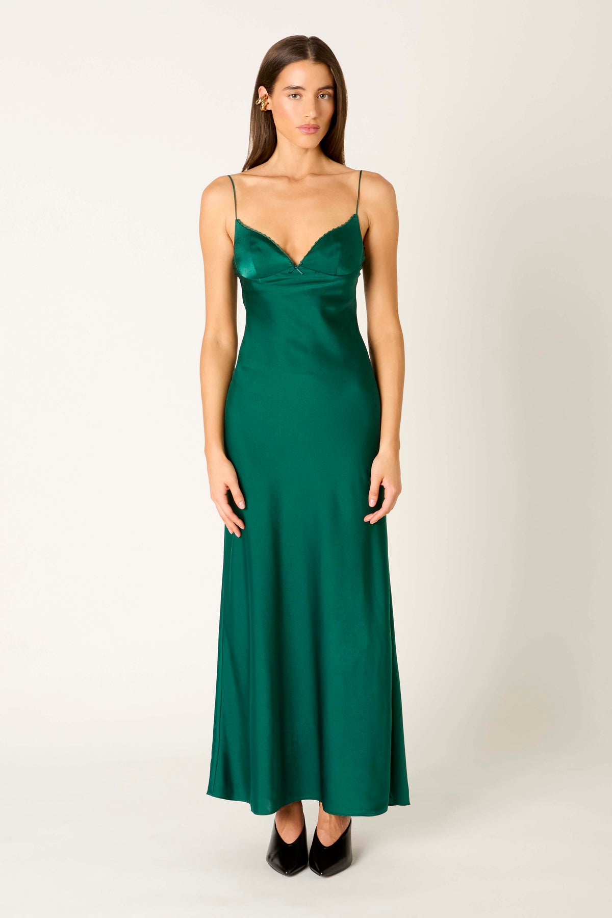 Nightingale Dress in emerald front view