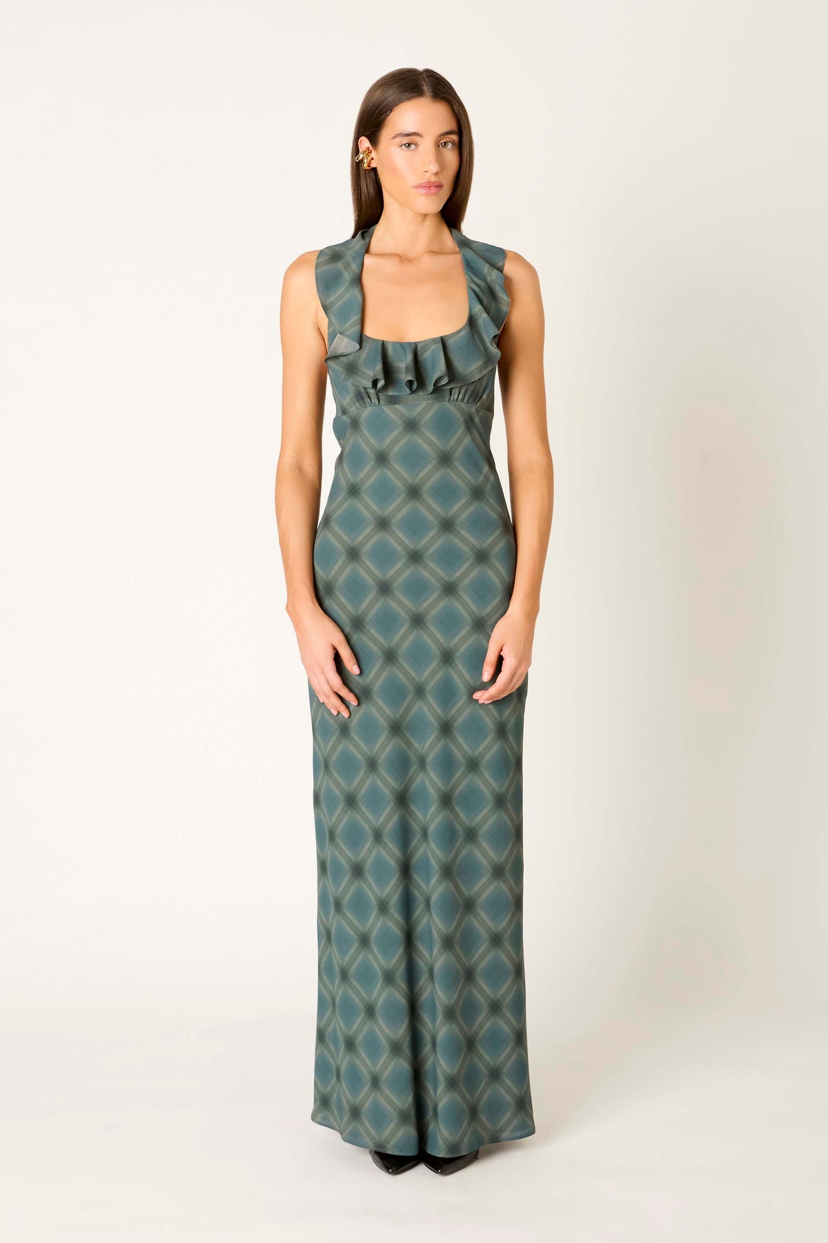 Verbena Dress in hunter front view