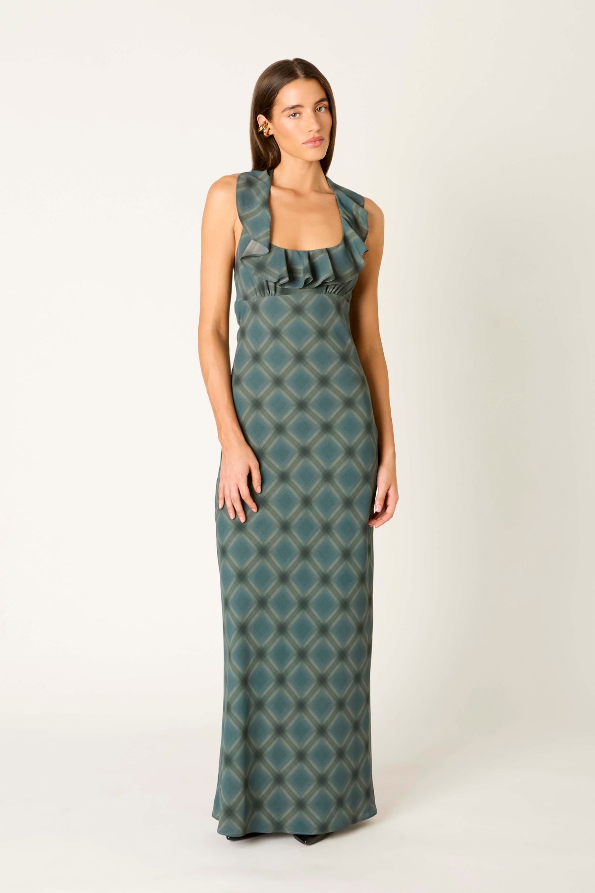 Verbena Dress in hunter front view