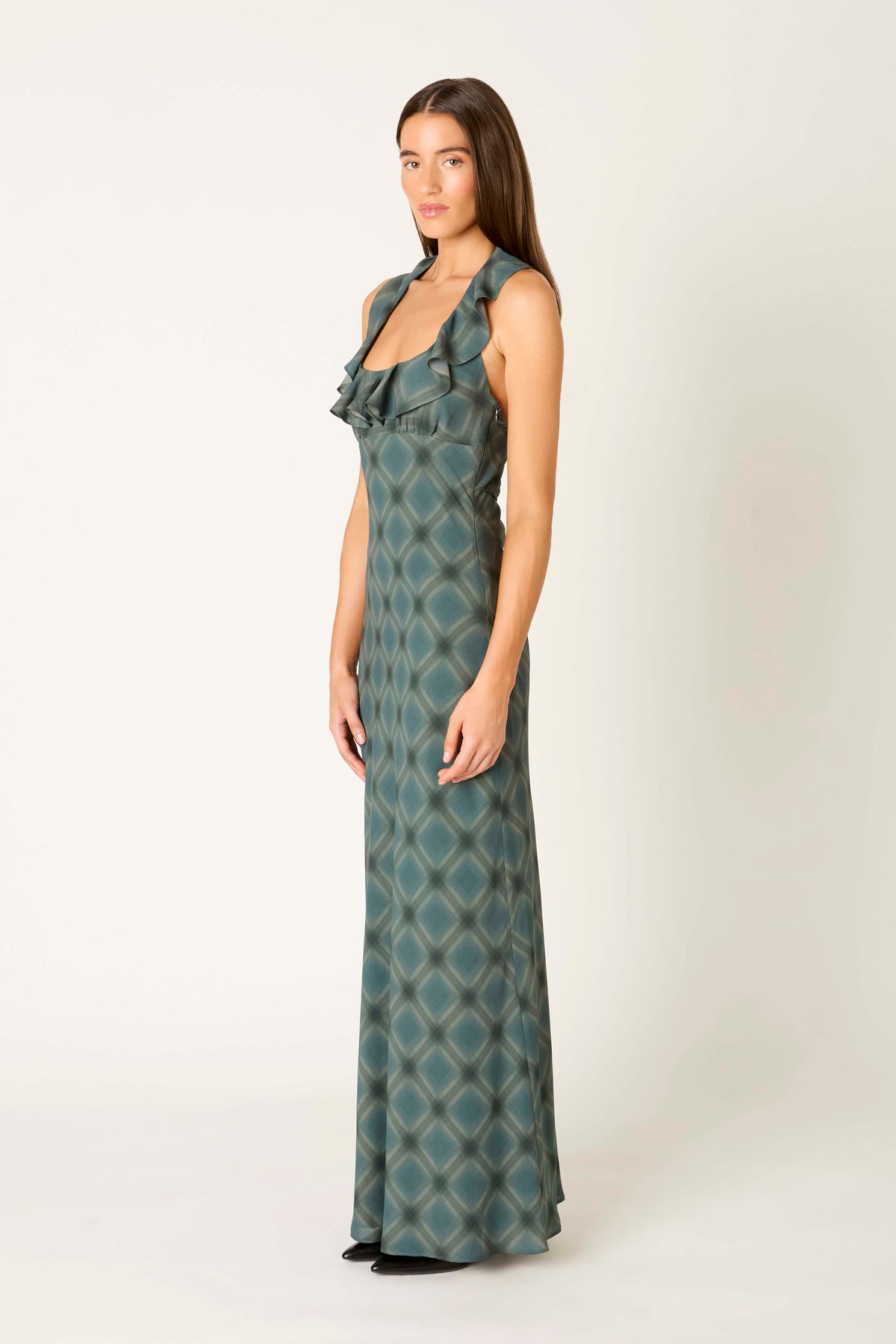 Verbena Dress in hunter side view
