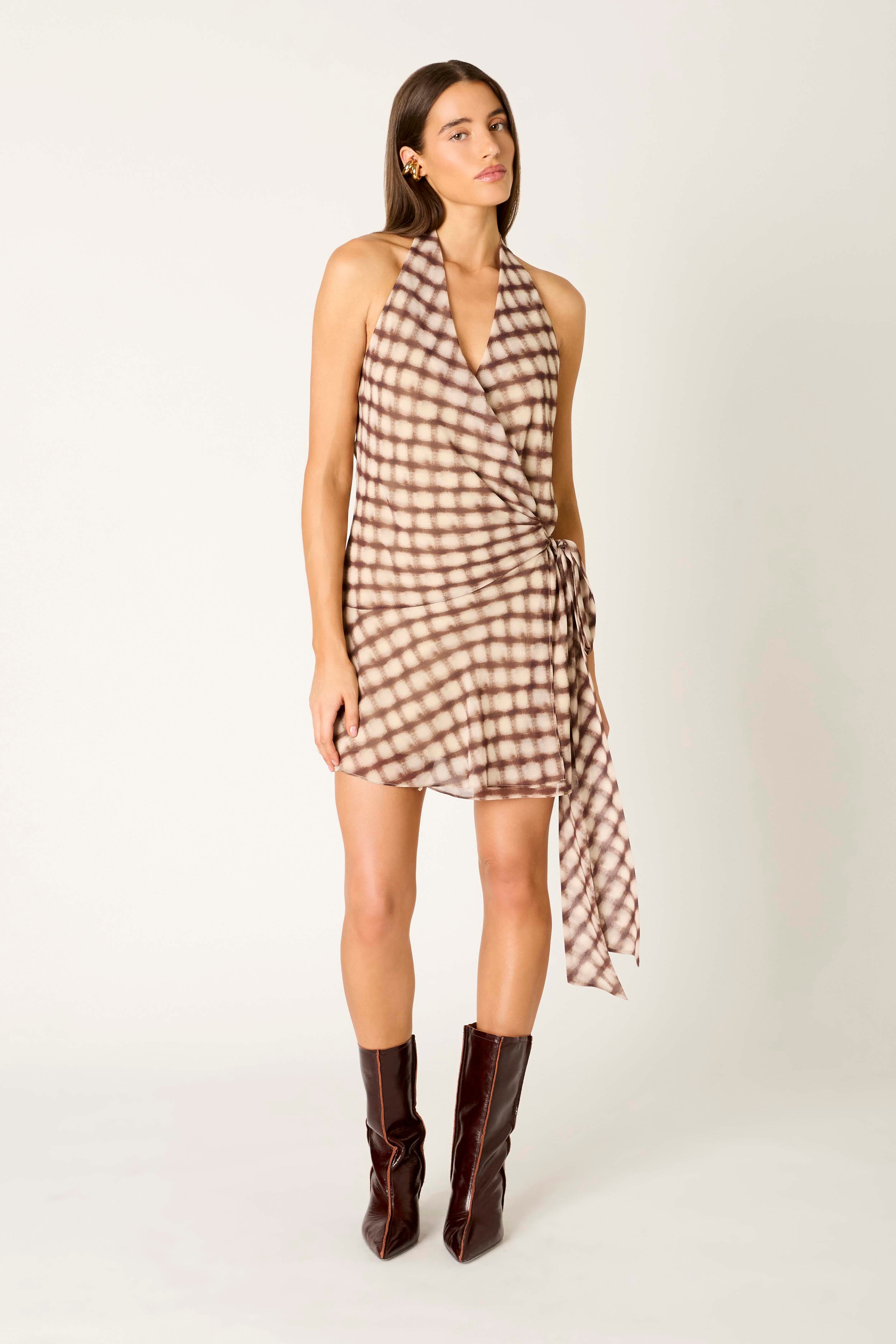 Quill Dress in brown front view
