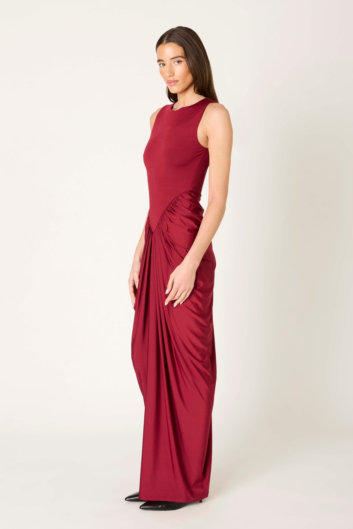 Moors Dress in cabernet side view